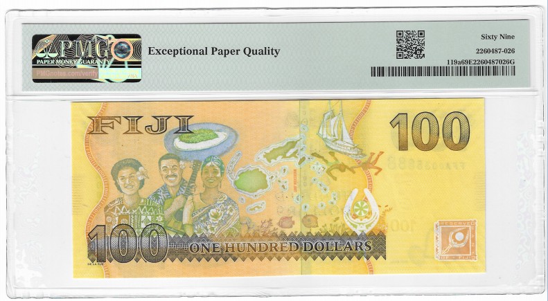 【Blue Auction】✨世界纸币精拍第369期【精】 【FFA首发冠888豹子号 唯一冠军分】斐济 2013年100元 大金蝉 PMG69EPQ 近满分 