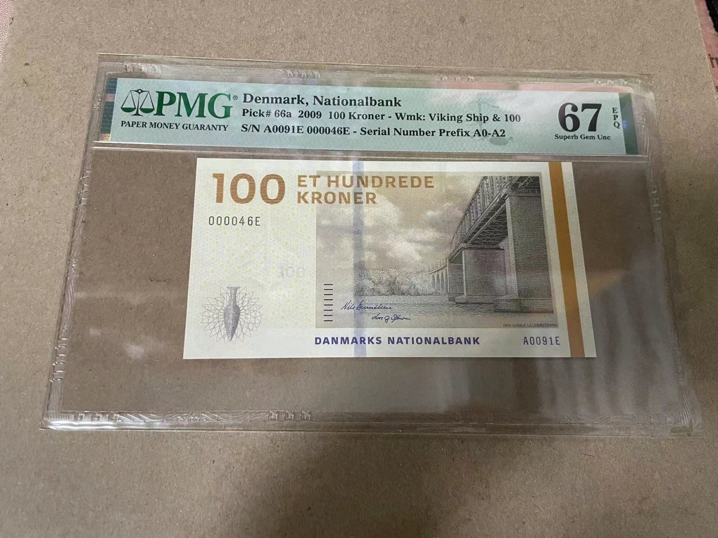 【Blue Auction】✨世界纸币精拍第369期【精】 【A0冠46小号】丹麦 2009年100克朗 PMG67EPQ 