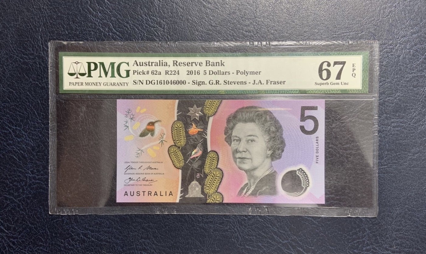 收藏联盟Quantum Auction 第288期拍卖 (已更新) 澳大利亚2016年5元 PMG67 稀少豹子号000