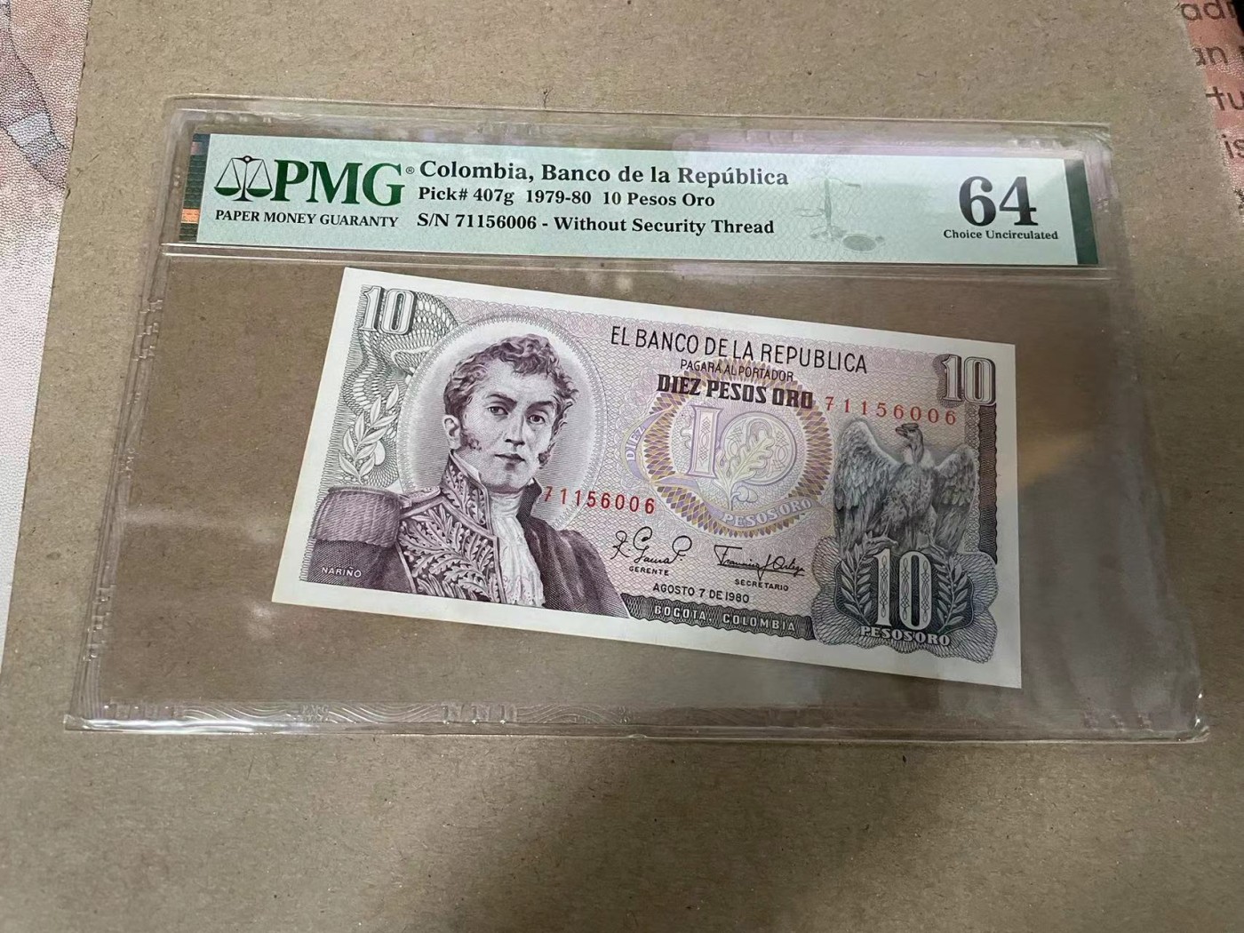 【Blue Auction】✨世界纸币精拍第369期【精】 【一组2张】哥伦比亚 1976-77年2比索 PMG66EPQ &哥伦比亚 1979-80年10比索 PMG64