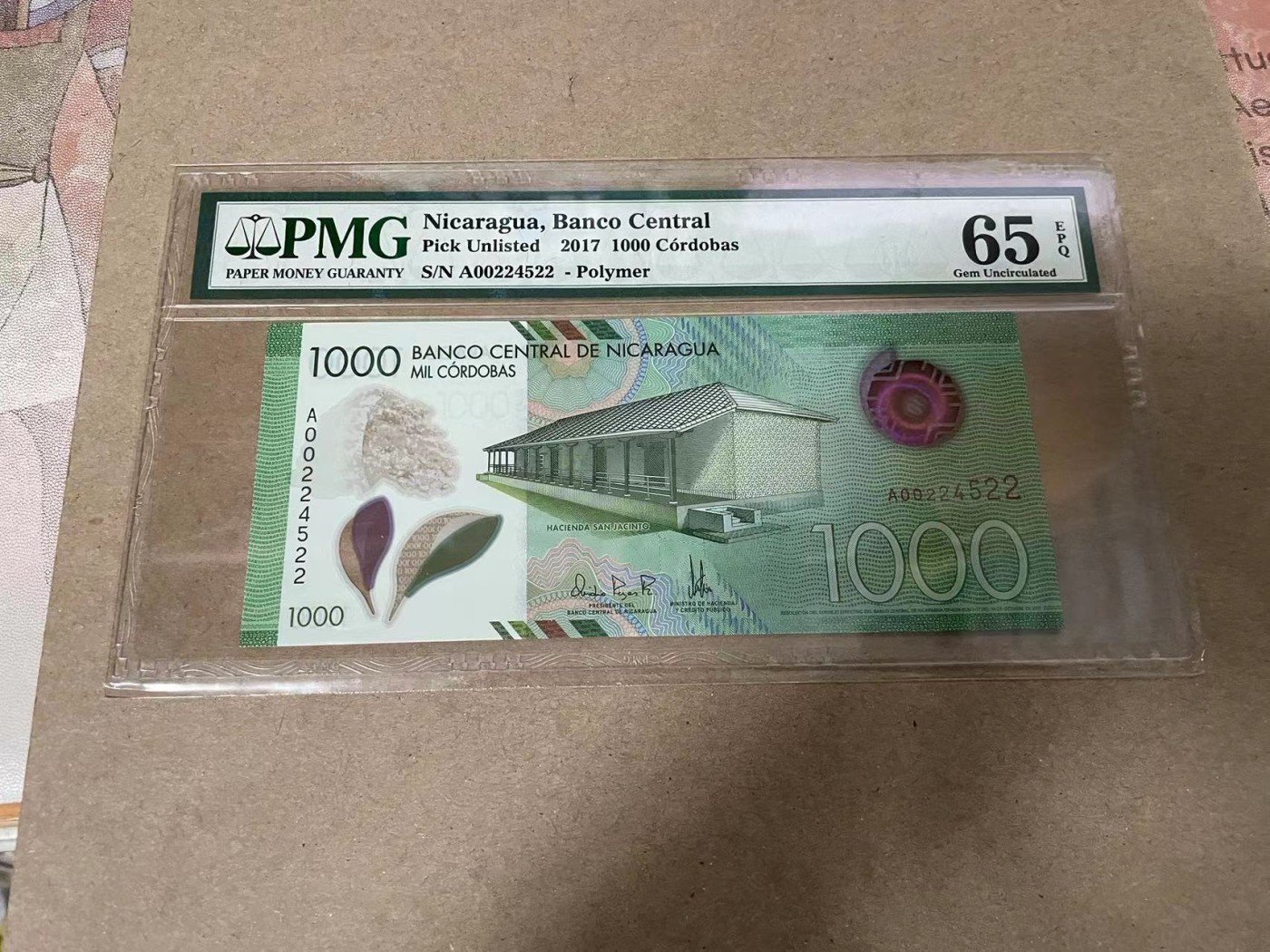 【Blue Auction】✨世界纸币精拍第369期【精】 尼加拉瓜 2017年1000科多巴 PMG65EPQ A冠