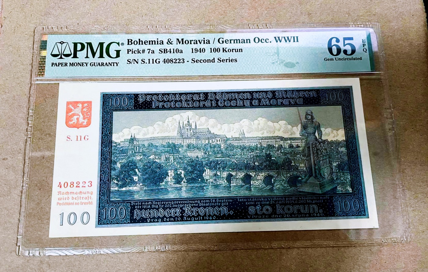 【Blue Auction】✨世界纸币精拍第369期【精】  【实钞】波西米亚 1940年100克朗 PMG65EPQ 绝品 大场景 精美