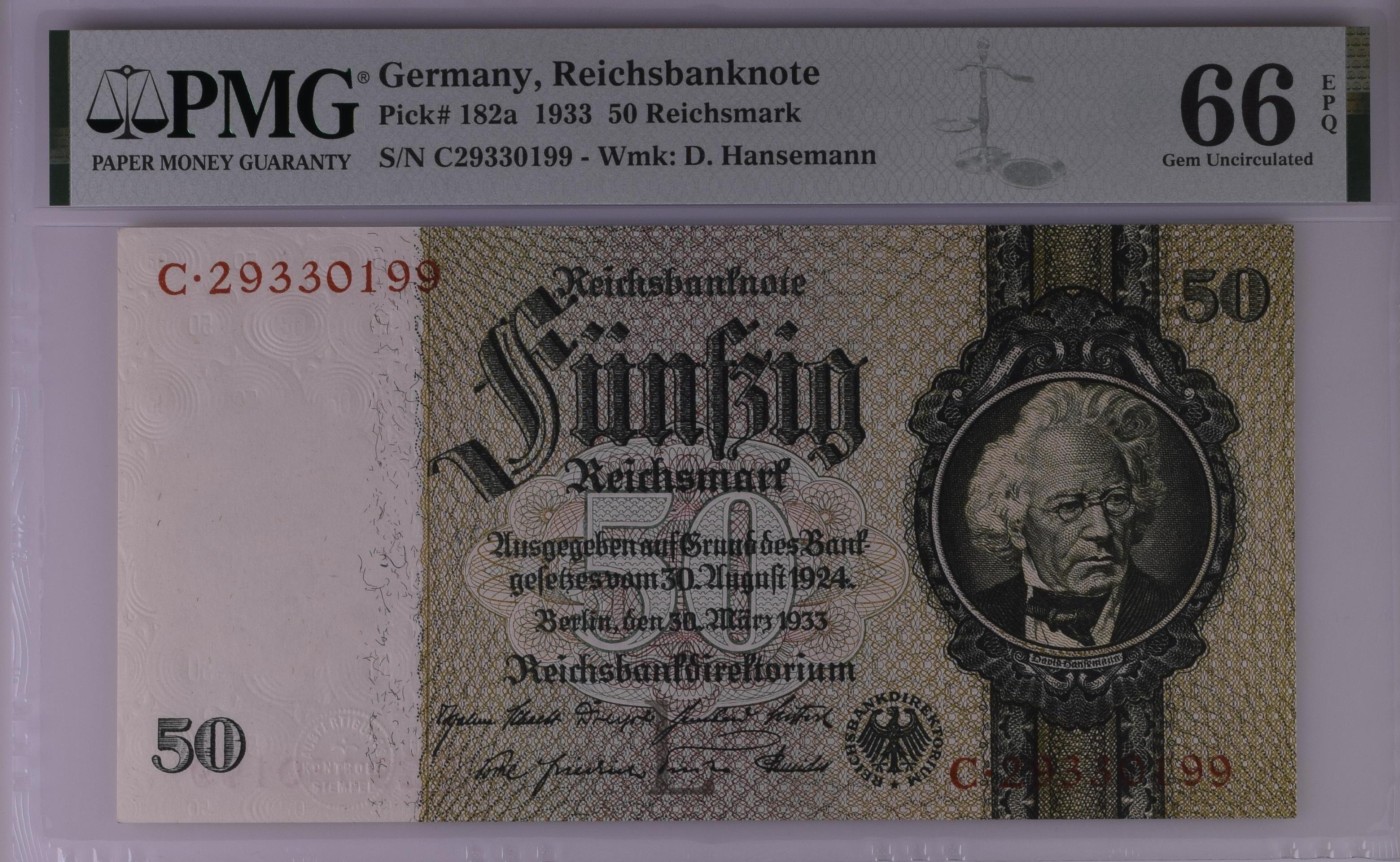 收藏联盟Quantum Auction 第288期拍卖 (已更新) 德国19336年50马克 PMG66 号码无457 