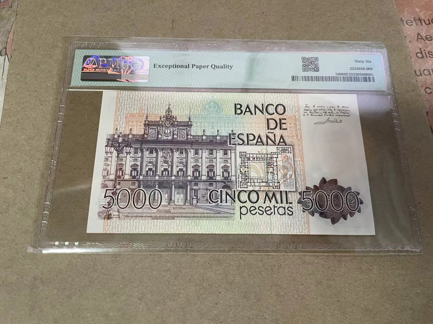 【Blue Auction】✨世界纸币精拍第369期【精】 西班牙 1982年5000比塞塔 PMG66EPQ