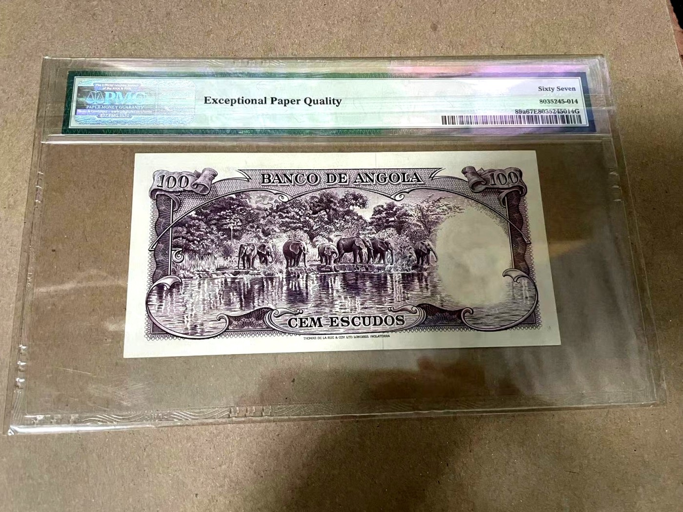 【Blue Auction】✨世界纸币精拍第369期【精】 【唯一冠军分】安哥拉 1956年100埃斯库多 背面象群 非常漂亮 PMG67EPQ 高分