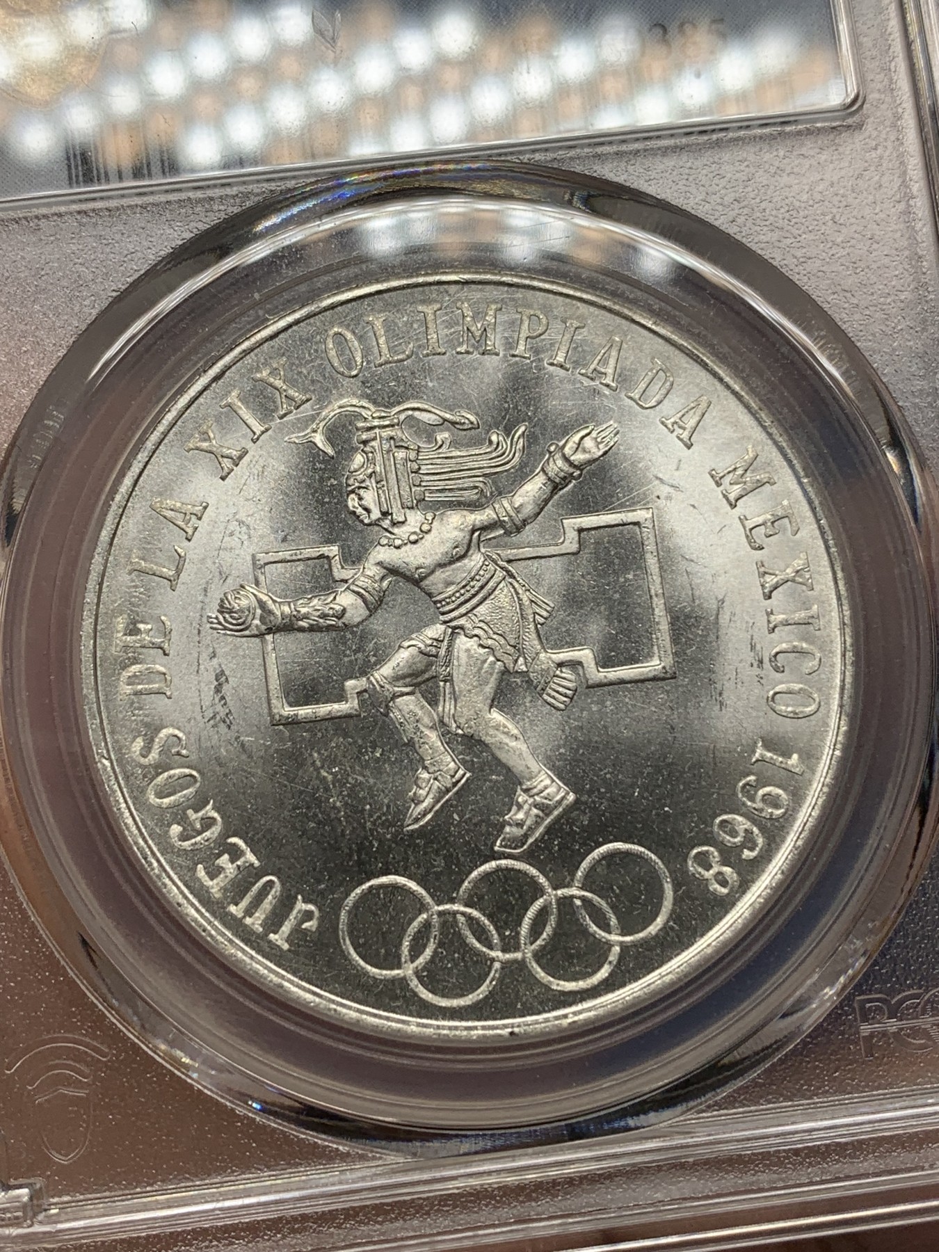 《竞宝斋》第196场-周日，周一 2场 (全场包邮) PCGS金盾 MS65+ 墨西哥1968年奥运会纪念25比索银币