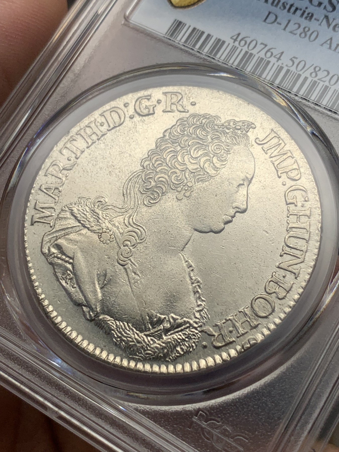 《竞宝斋》第196场-周日，周一 2场 (全场包邮) 唯一冠军 PCGS AU50 1751奥属尼德兰大奶妈杜卡特银币， 比利时安特卫普厂生产，33.2克比普通泰勒重不少