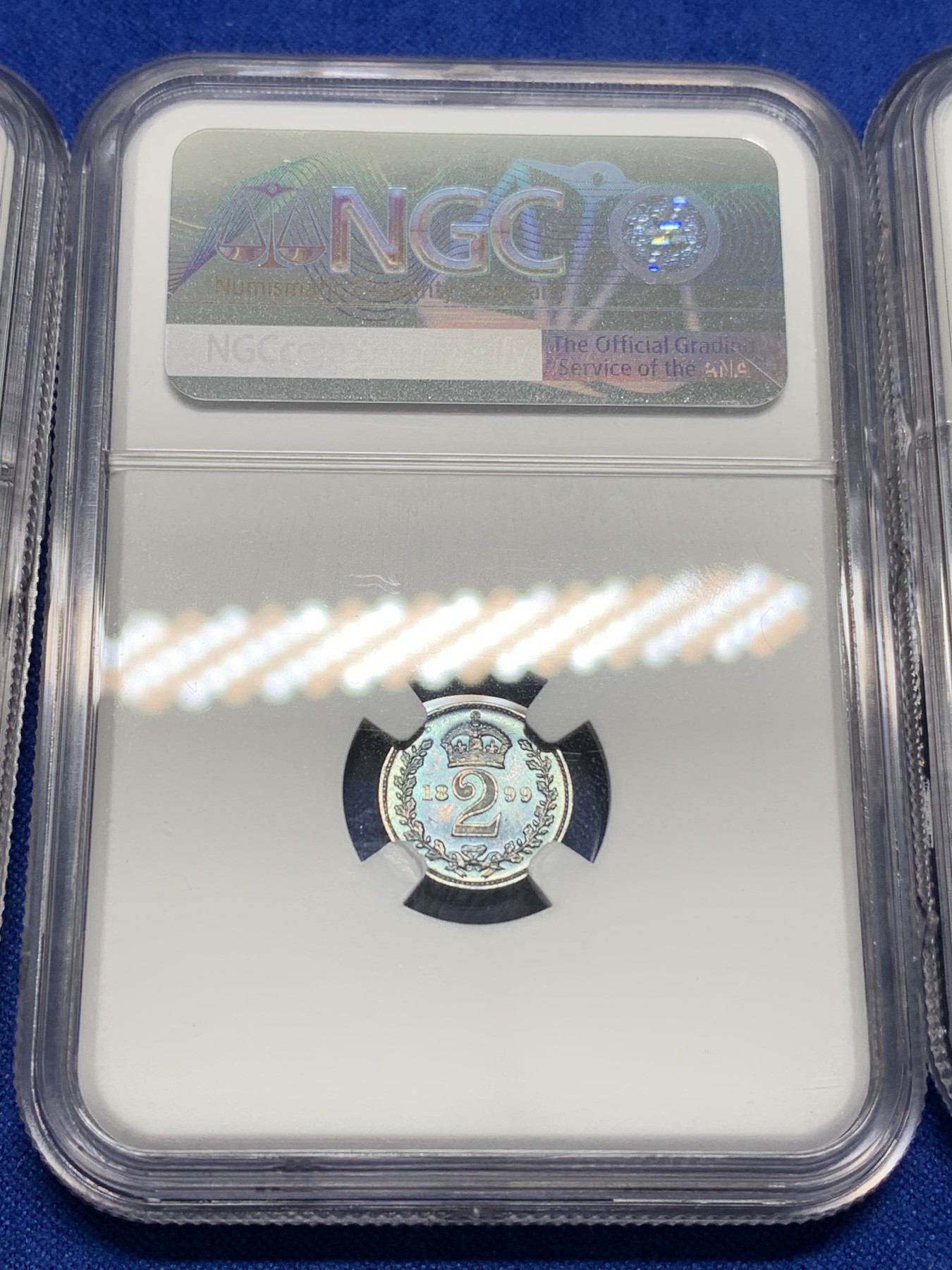 《竞宝斋》第196场-周日，周一 2场 (全场包邮) 4枚一组 NGC 92-66 英国1899年维多利亚濯足币1-4便士套币 原盒套拆 统一蓝紫包浆