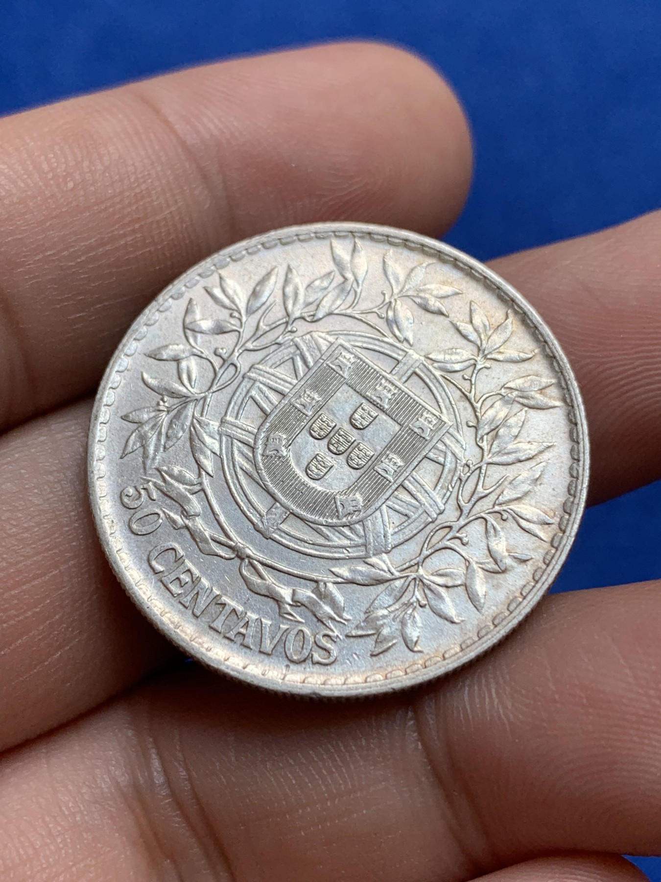 《竞宝斋》第196场-周日，周一 2场 (全场包邮) 葡萄牙1914自由女神 50分银币 半圆形