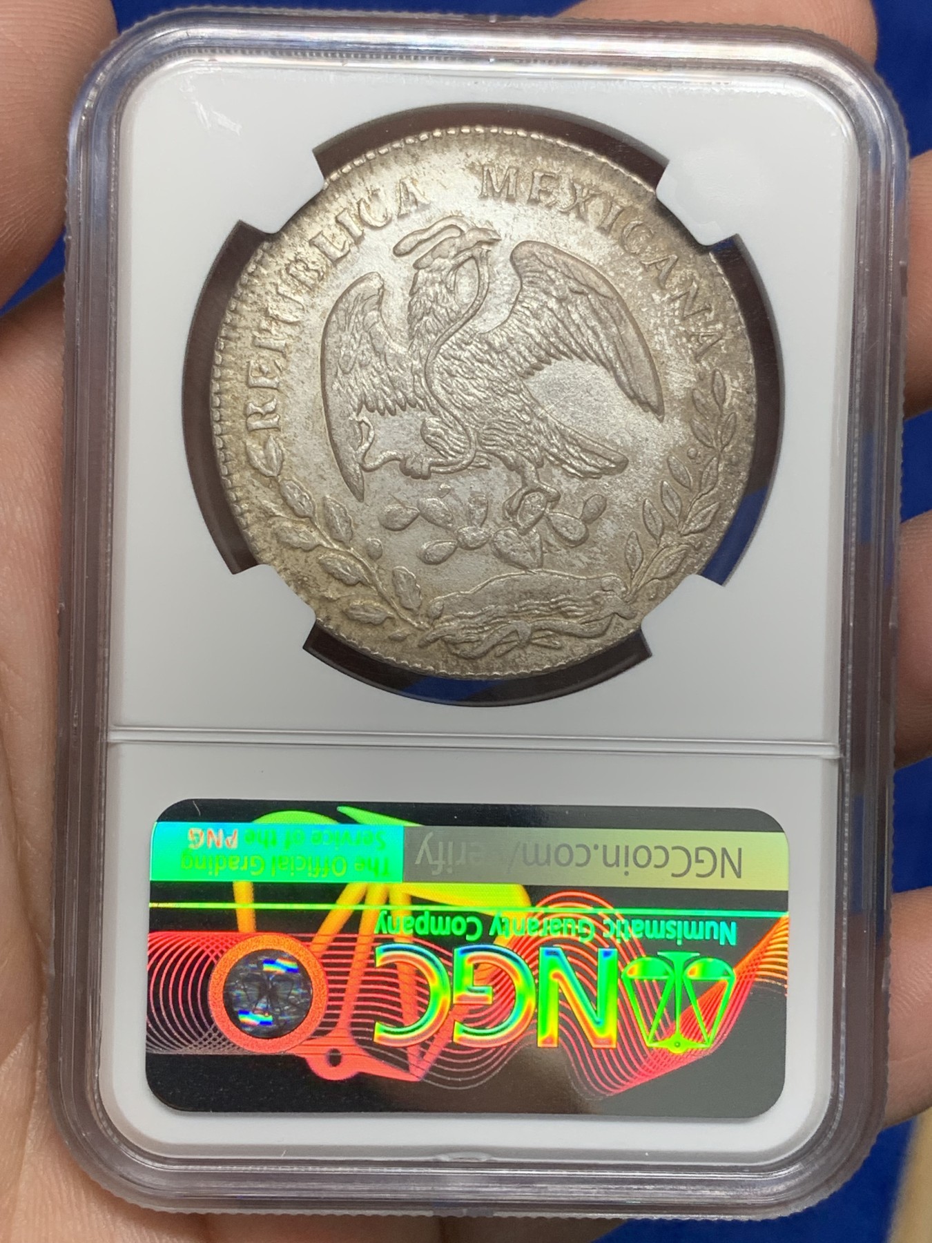 《竞宝斋》第196场-周日，周一 2场 (全场包邮) NGC-AUD 墨西哥1886年Ca厂花边鹰洋8里亚尔银币 原味状态 全羽鹰