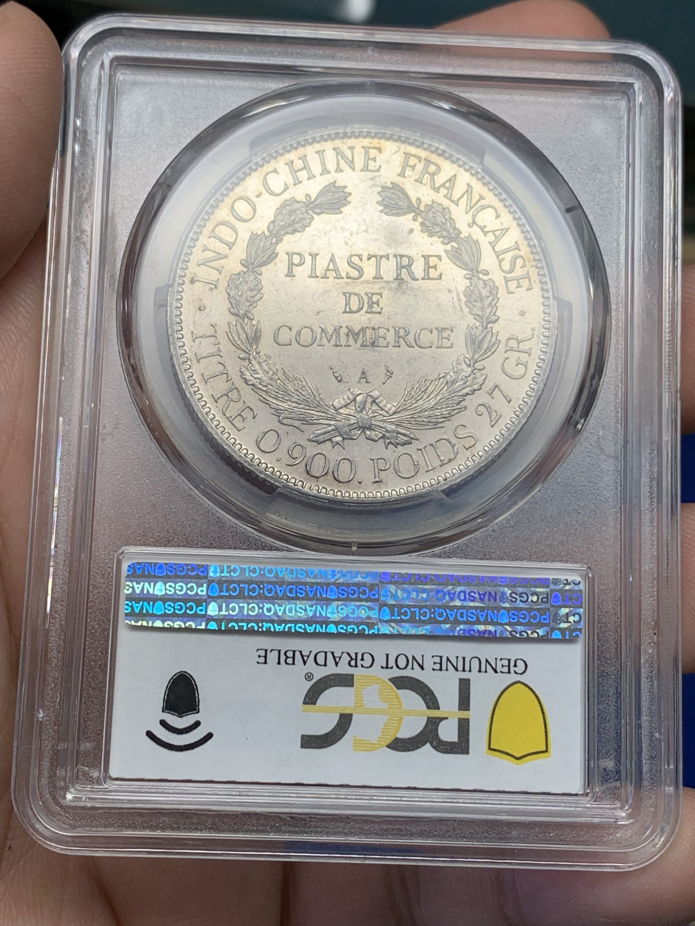 《竞宝斋》第196场-周日，周一 2场 (全场包邮) PCGS UNC 法属印支 1898年坐洋 底板半镜面效果