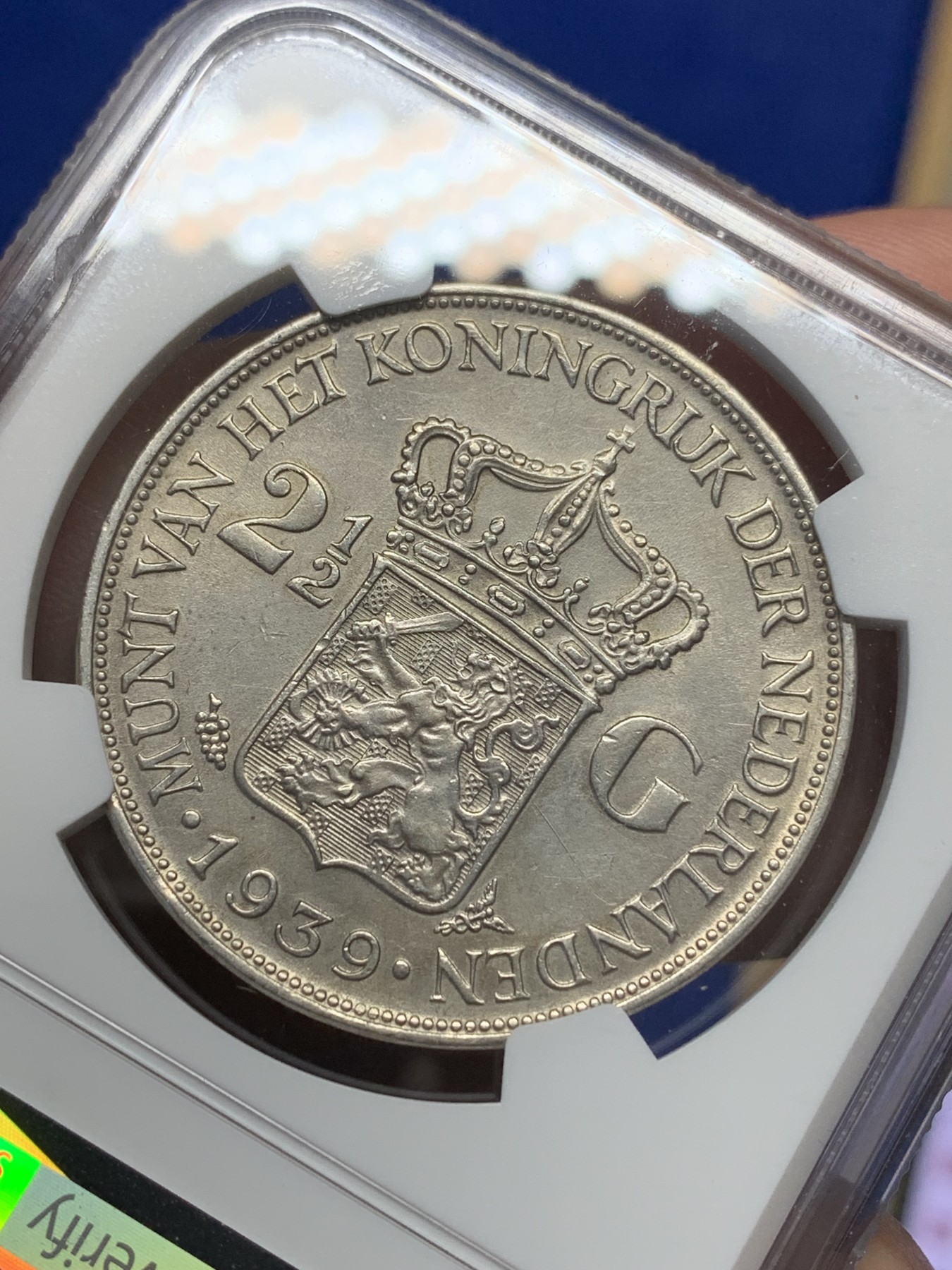 《竞宝斋》第196场-周日，周一 2场 (全场包邮) NGC-AUD 荷兰1939年 女王威廉米娜2.5盾 大银币