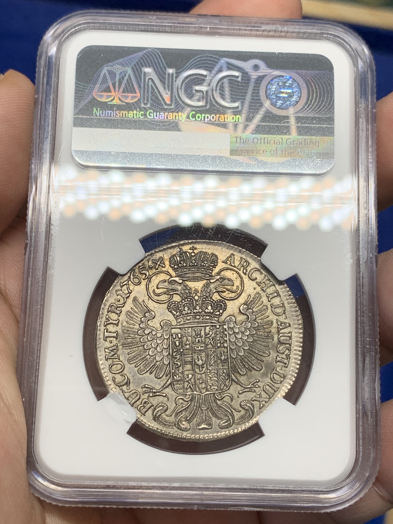 《竞宝斋》第196场-周日，周一 2场 (全场包邮) NGC-AU55 奥匈帝国1765神罗特蕾莎1/2泰勒 细节清晰 味道极好！