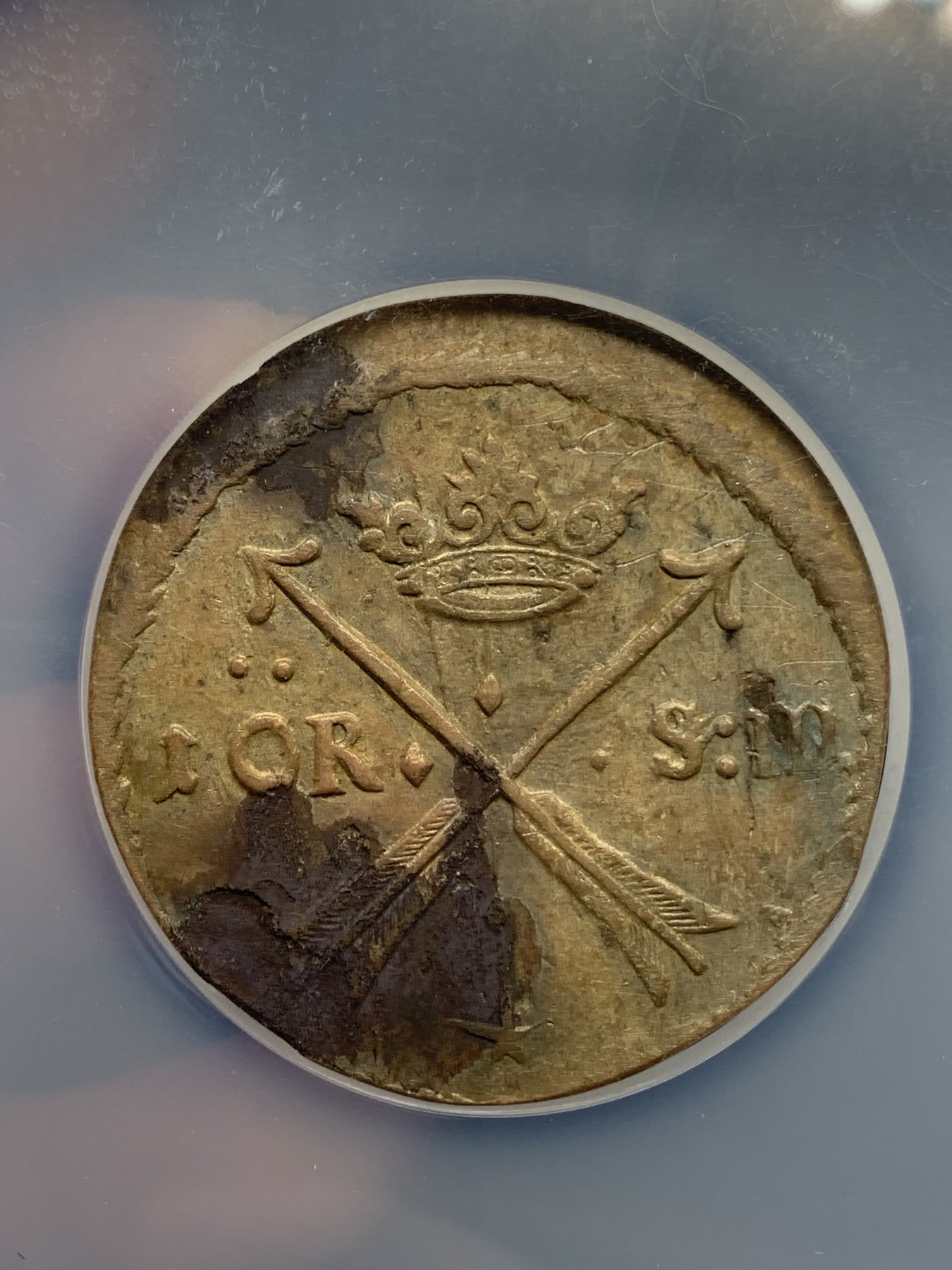 《竞宝斋》第196场-周日，周一 2场 (全场包邮) NGC AU  瑞典1685年1欧尔  早期北欧大铜币，非常少见，NGC大盒子封装