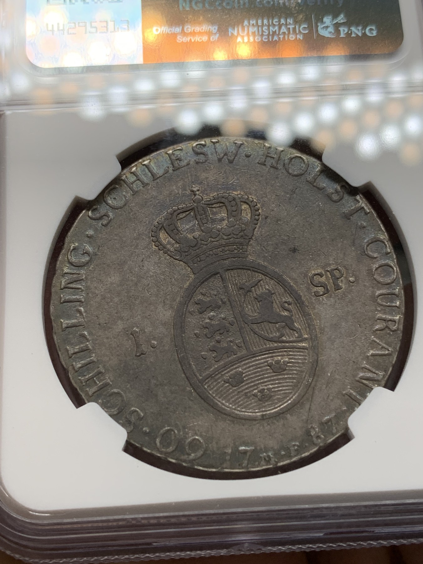 《竞宝斋》第196场-周日，周一 2场 (全场包邮) NGC VF30 丹麦 1787年 克里斯蒂安七世 1SD（60先令）大银币 双面自然深包浆 带彩光 低地国家少见品种