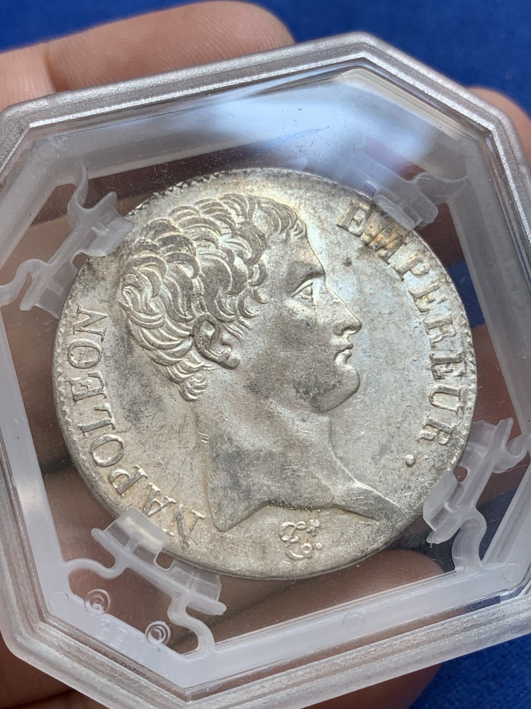 《竞宝斋》第196场-周日，周一 2场 (全场包邮) GENI AU53 法国 AN13A 拿破仑一世5法郎银币 打制清晰 状态好