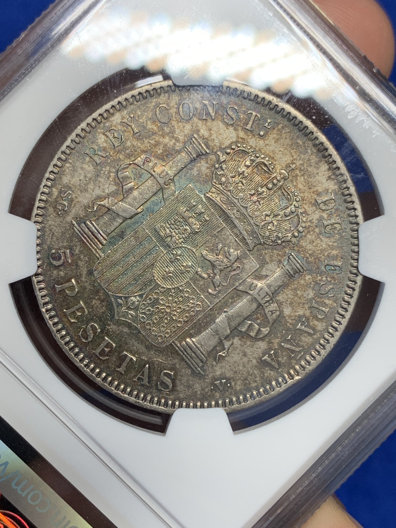 《竞宝斋》第196场-周日，周一 2场 (全场包邮) NGC AUD 1898年西班牙阿方索十二世小孩头5比塞塔银币