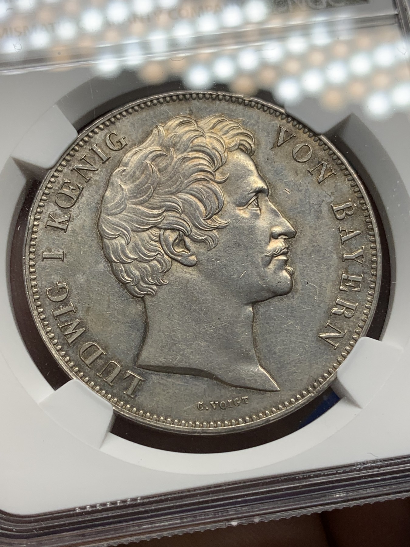 《竞宝斋》第196场-周日，周一 2场 (全场包邮) NGC MS61 德国 1838年 巴伐利亚议会 同盟 2泰勒大银币 37克 早期大银币 细节好 包浆带PL底板