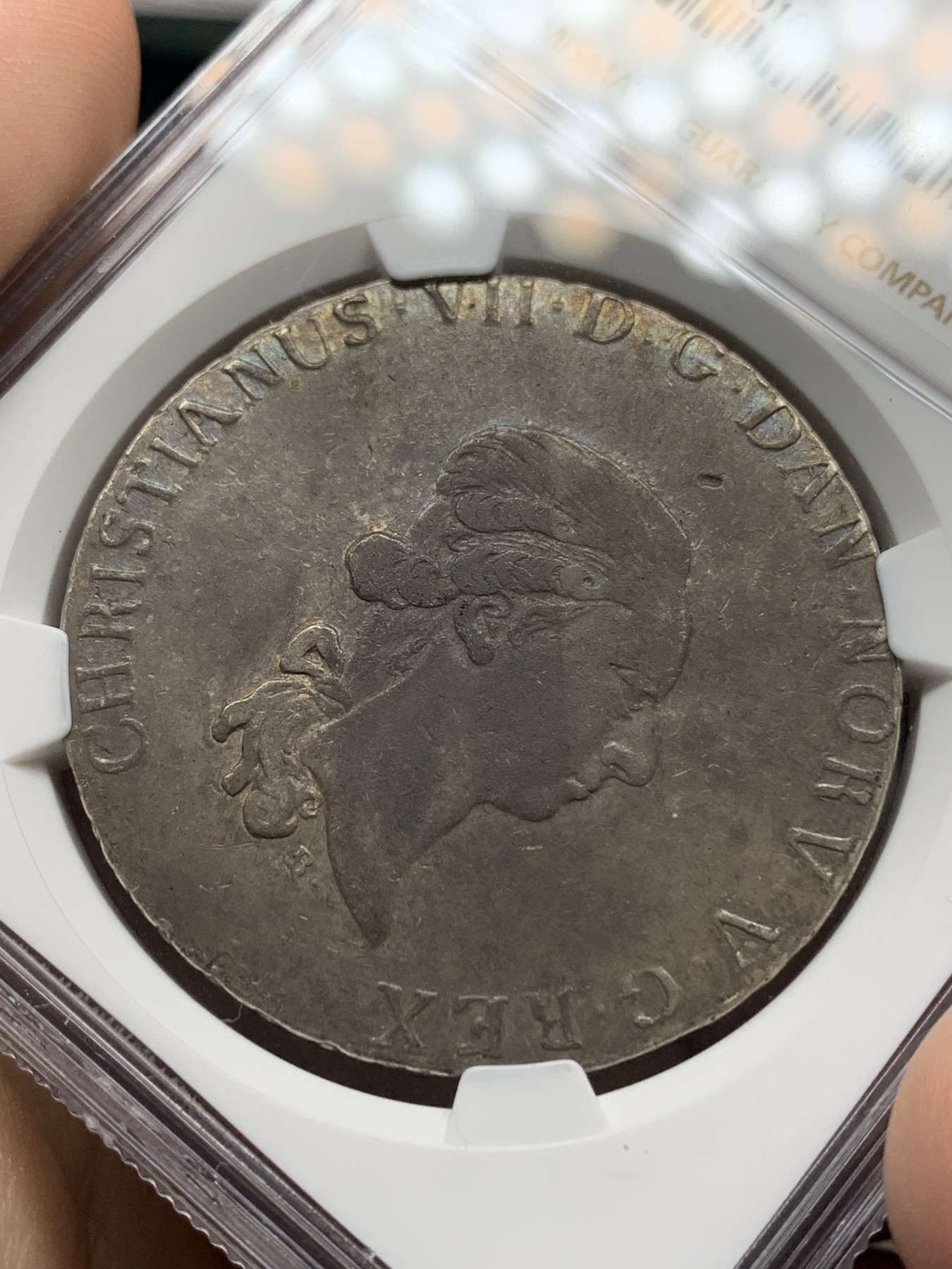 《竞宝斋》第196场-周日，周一 2场 (全场包邮) NGC VF30 丹麦 1787年 克里斯蒂安七世 1SD（60先令）大银币 双面自然深包浆 带彩光 低地国家少见品种