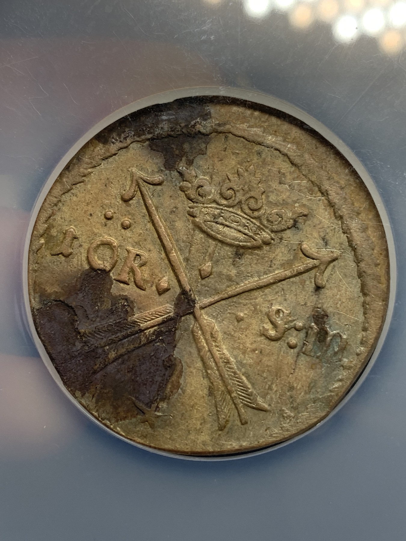 《竞宝斋》第196场-周日，周一 2场 (全场包邮) NGC AU  瑞典1685年1欧尔  早期北欧大铜币，非常少见，NGC大盒子封装