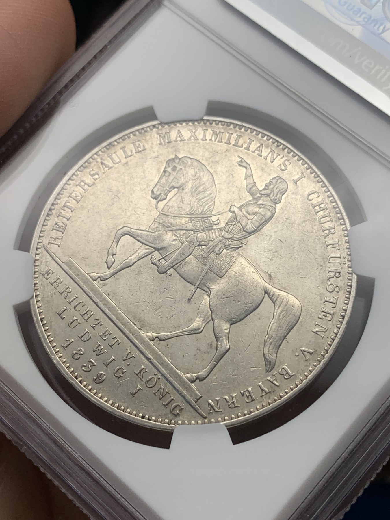 《竞宝斋》第196场-周日，周一 2场 (全场包邮) NGC AU58 德国 1839年 巴伐利亚选帝侯  路德维希一世  2泰勒 大银币 37克的大规格少见品种