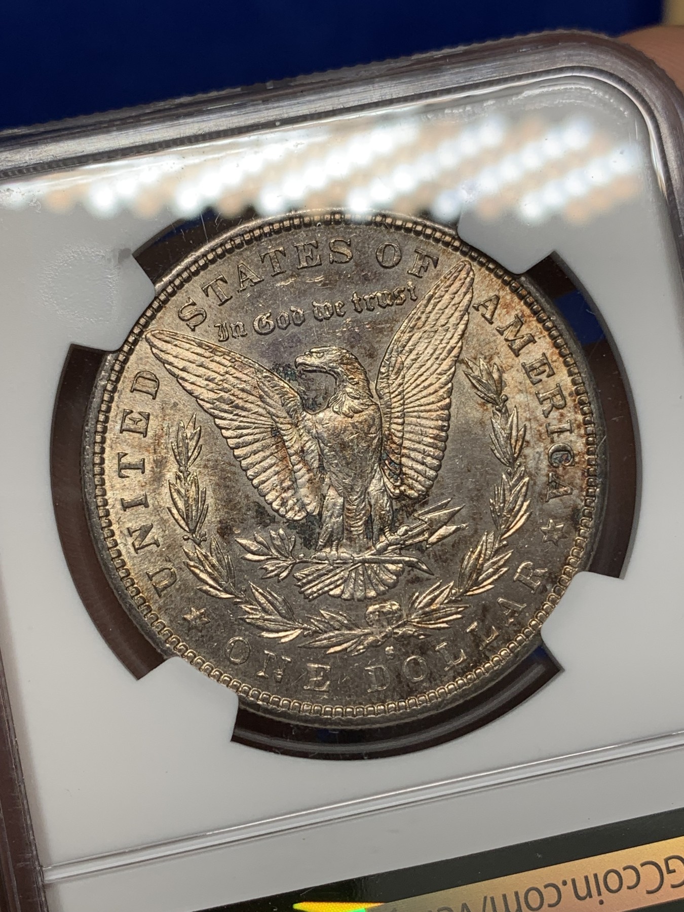 《竞宝斋》第196场-周日，周一 2场 (全场包邮) NGC-MS63 美国 1880年（S） 摩根银币 紫金彩包浆 状态非常不错