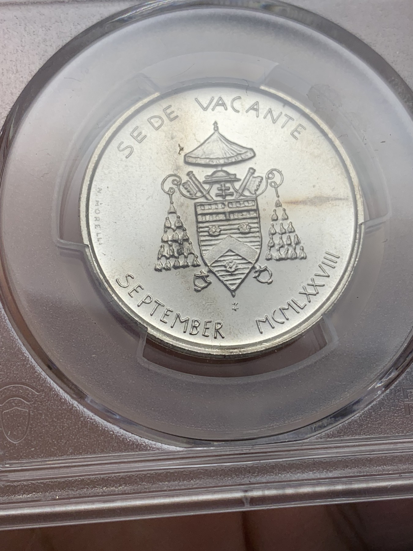 《竞宝斋》第196场-周日，周一 2场 (全场包邮) PCGS金盾 MS66 梵蒂冈1978年教皇缺位500里拉银币