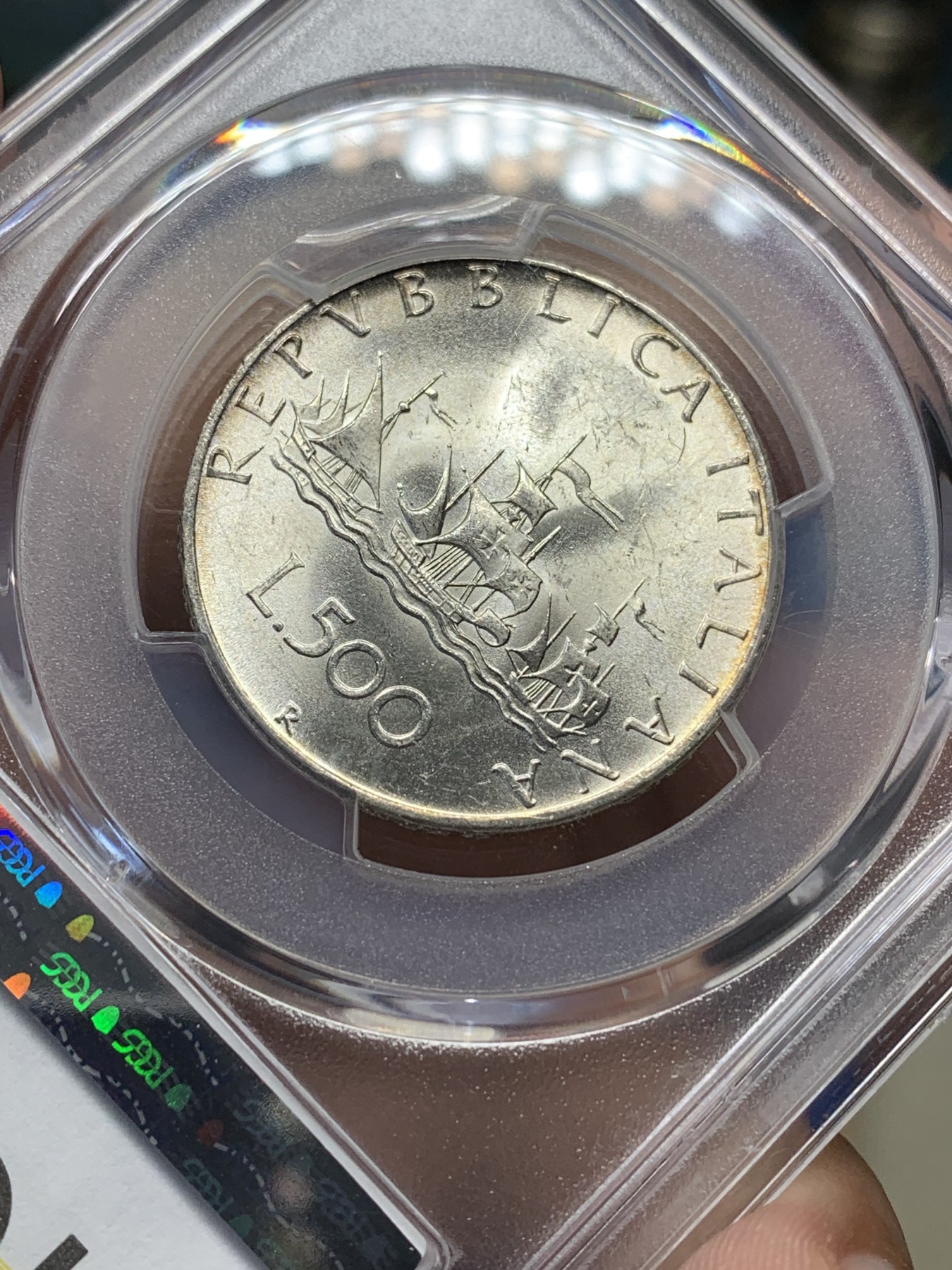 《竞宝斋》第196场-周日，周一 2场 (全场包邮) PCGS-MS65 意大利1966R帆船少女500里拉银币