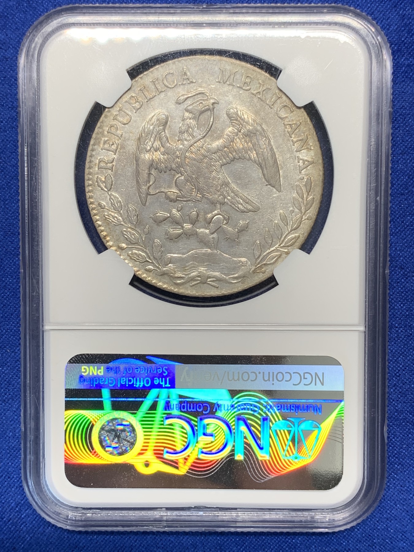 《竞宝斋》第196场-周日，周一 2场 (全场包邮) NGC-AU 53 墨西哥1896 GO RS鹰洋 8瑞尔银币  深打 状态好