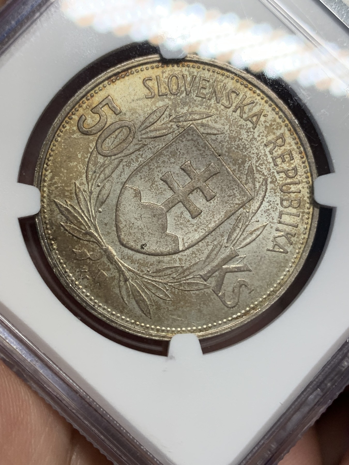 《竞宝斋》第196场-周日，周一 2场 (全场包邮) NGC UNC 1944年斯洛伐克独立成立5周年50kunro银币