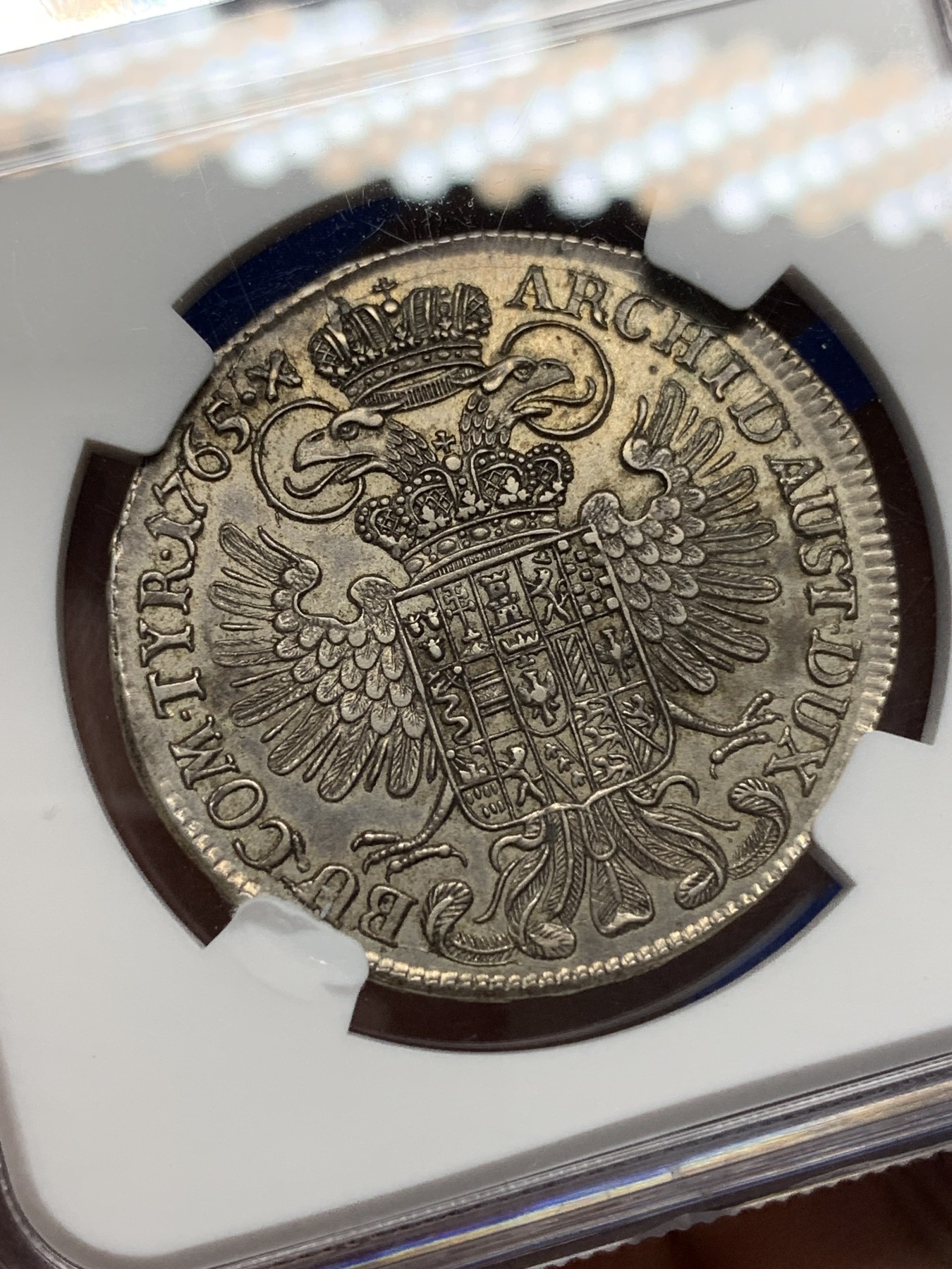 《竞宝斋》第196场-周日，周一 2场 (全场包邮) NGC-AU55 奥匈帝国1765神罗特蕾莎1/2泰勒 细节清晰 味道极好！