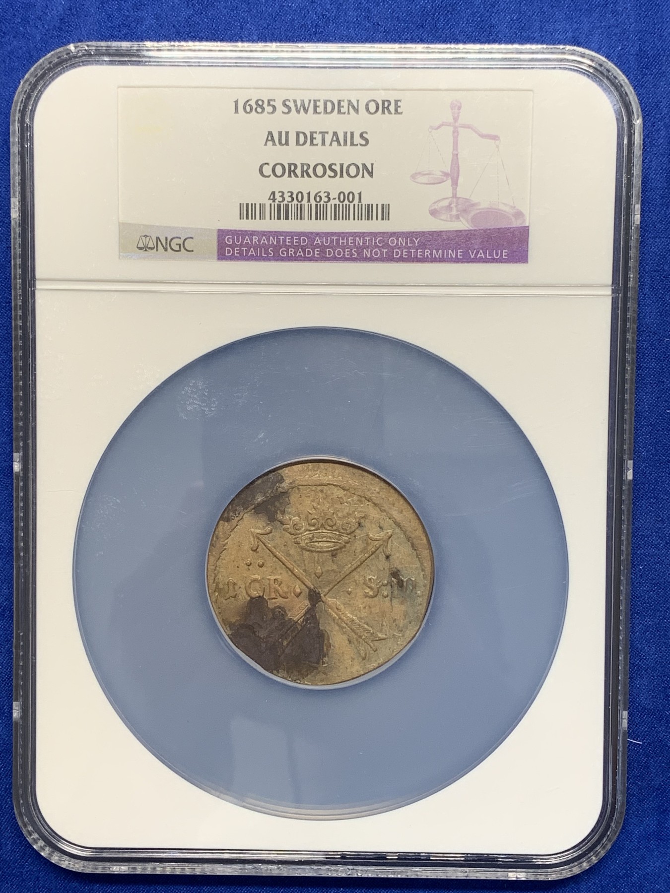 《竞宝斋》第196场-周日，周一 2场 (全场包邮) NGC AU  瑞典1685年1欧尔  早期北欧大铜币，非常少见，NGC大盒子封装