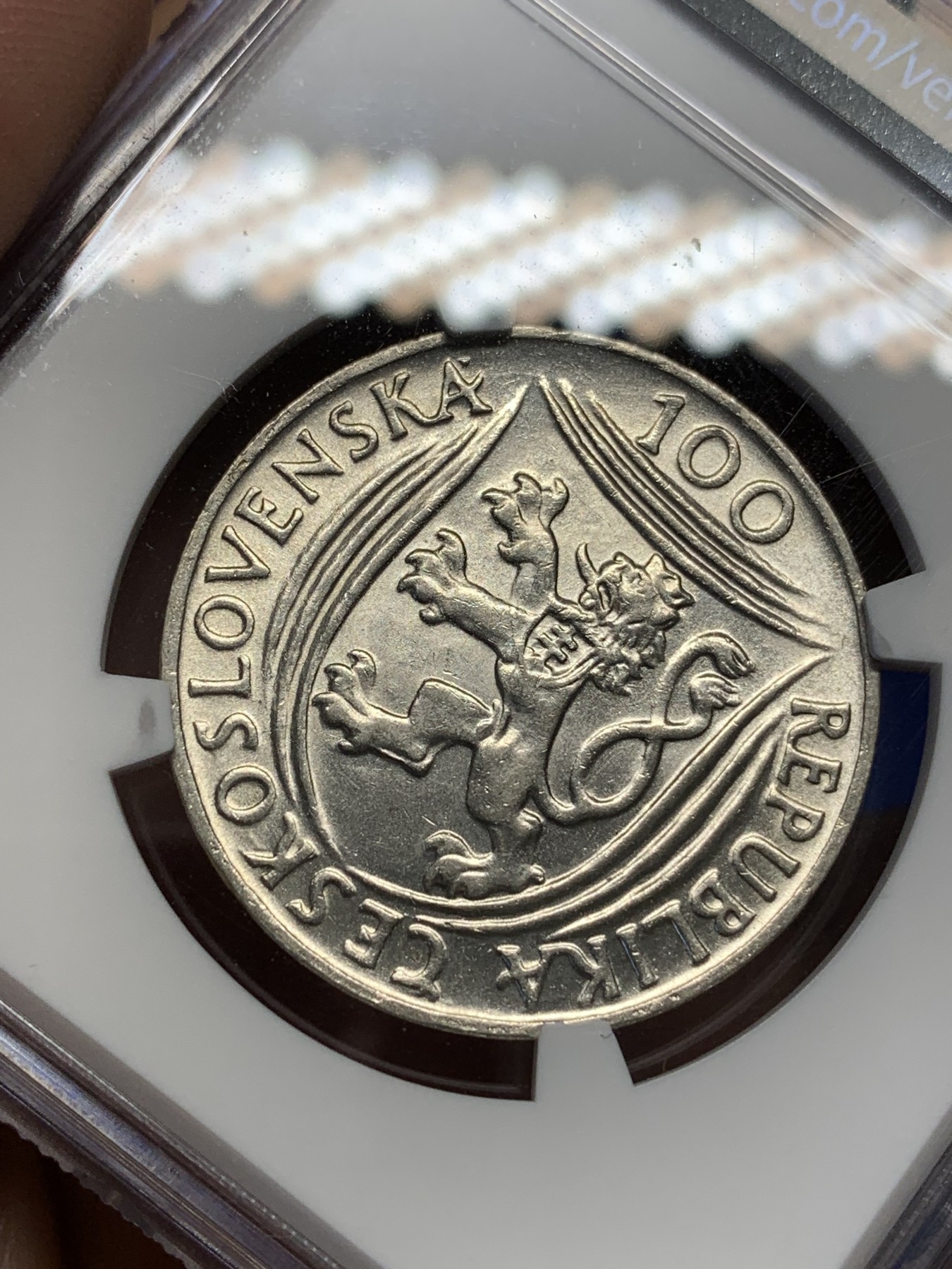 《竞宝斋》第196场-周日，周一 2场 (全场包邮) NGC-MS62 捷克斯洛伐1951年哥特瓦尔德100克朗银币