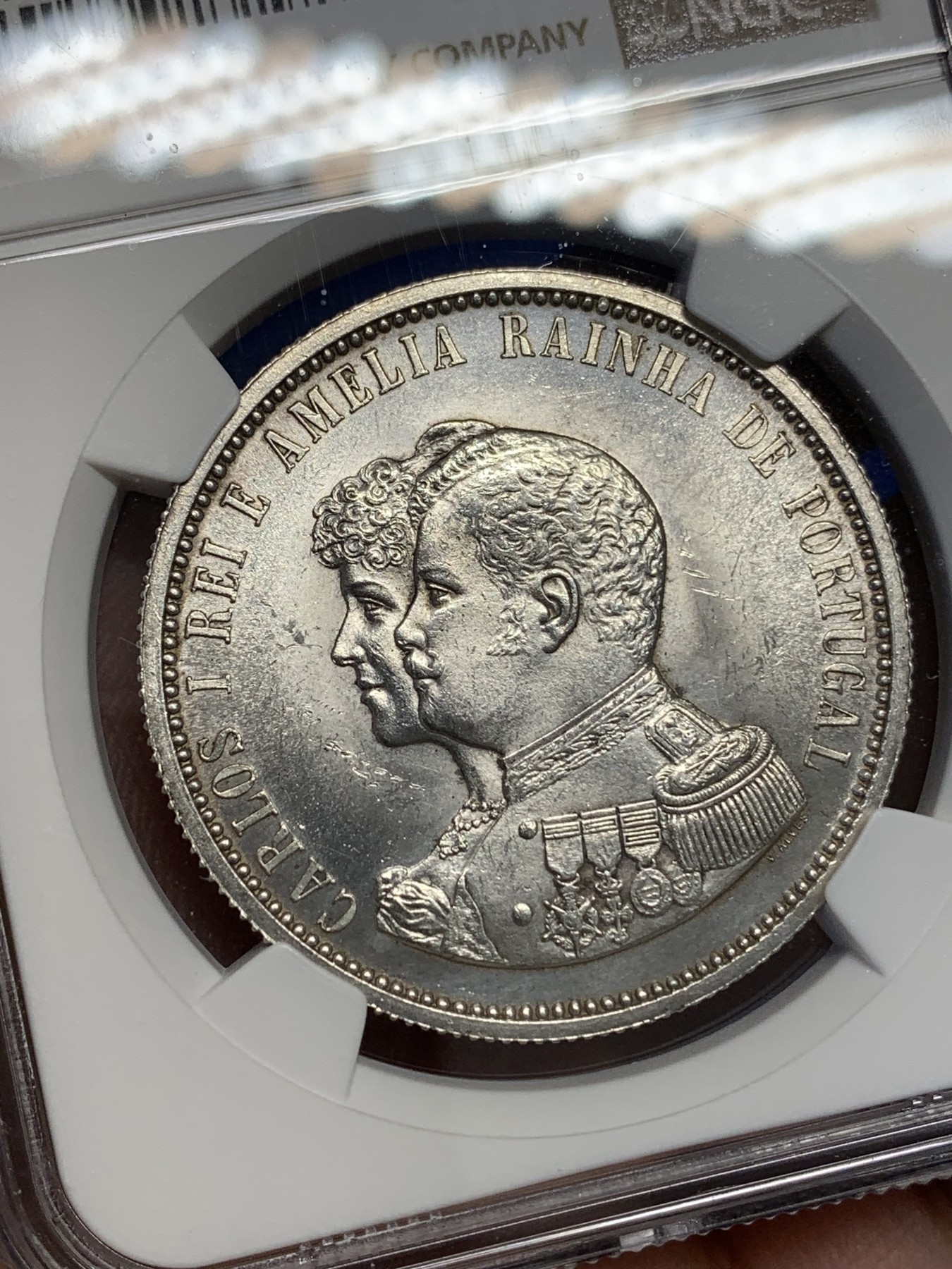 《竞宝斋》第196场-周日，周一 2场 (全场包邮) NGC UNC 葡萄牙1898年1000R银币 光度好 状态佳