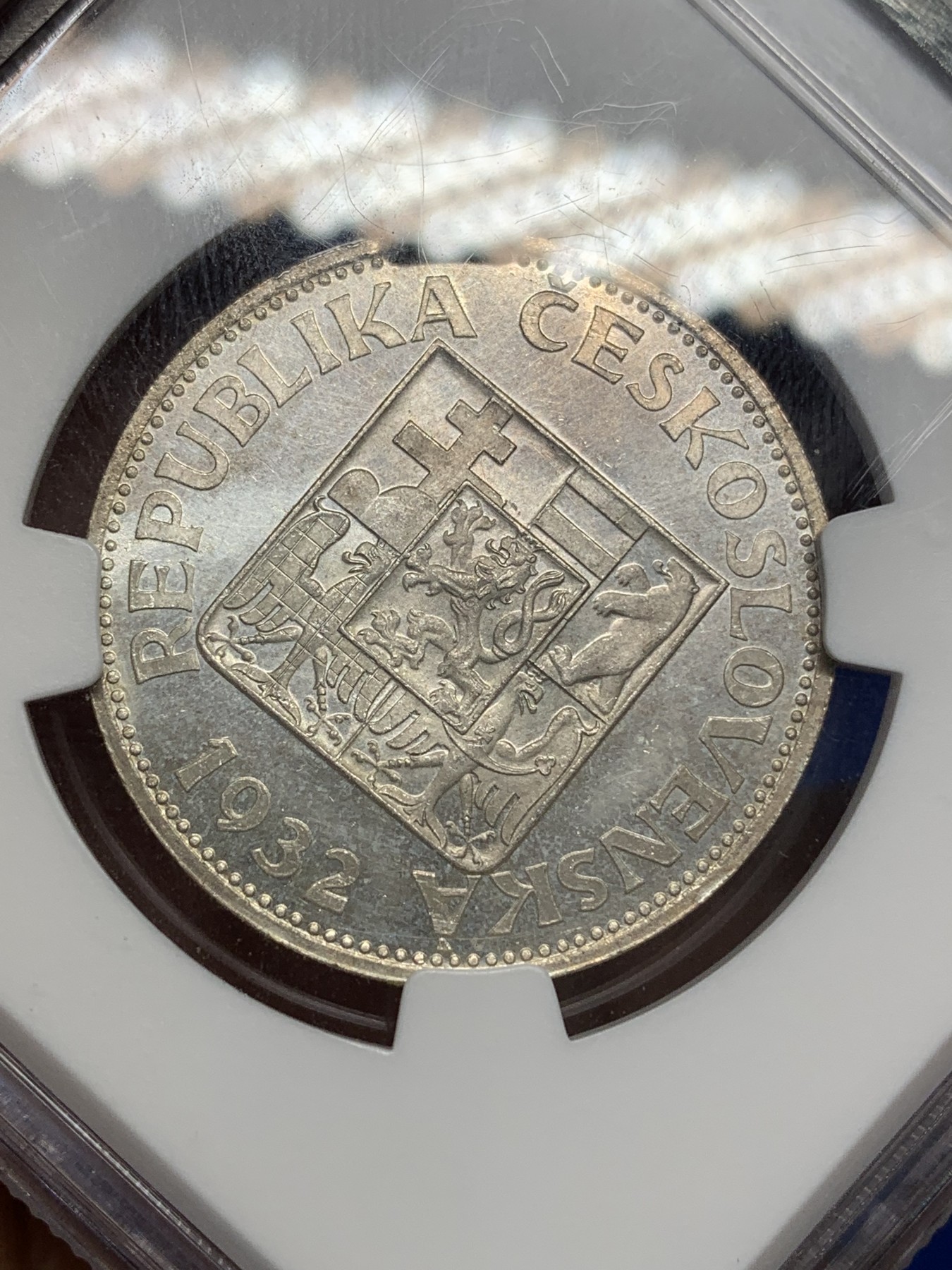 《竞宝斋》第196场-周日，周一 2场 (全场包邮) NGC-MS64 捷克斯洛伐克 1932年 10克朗 银币