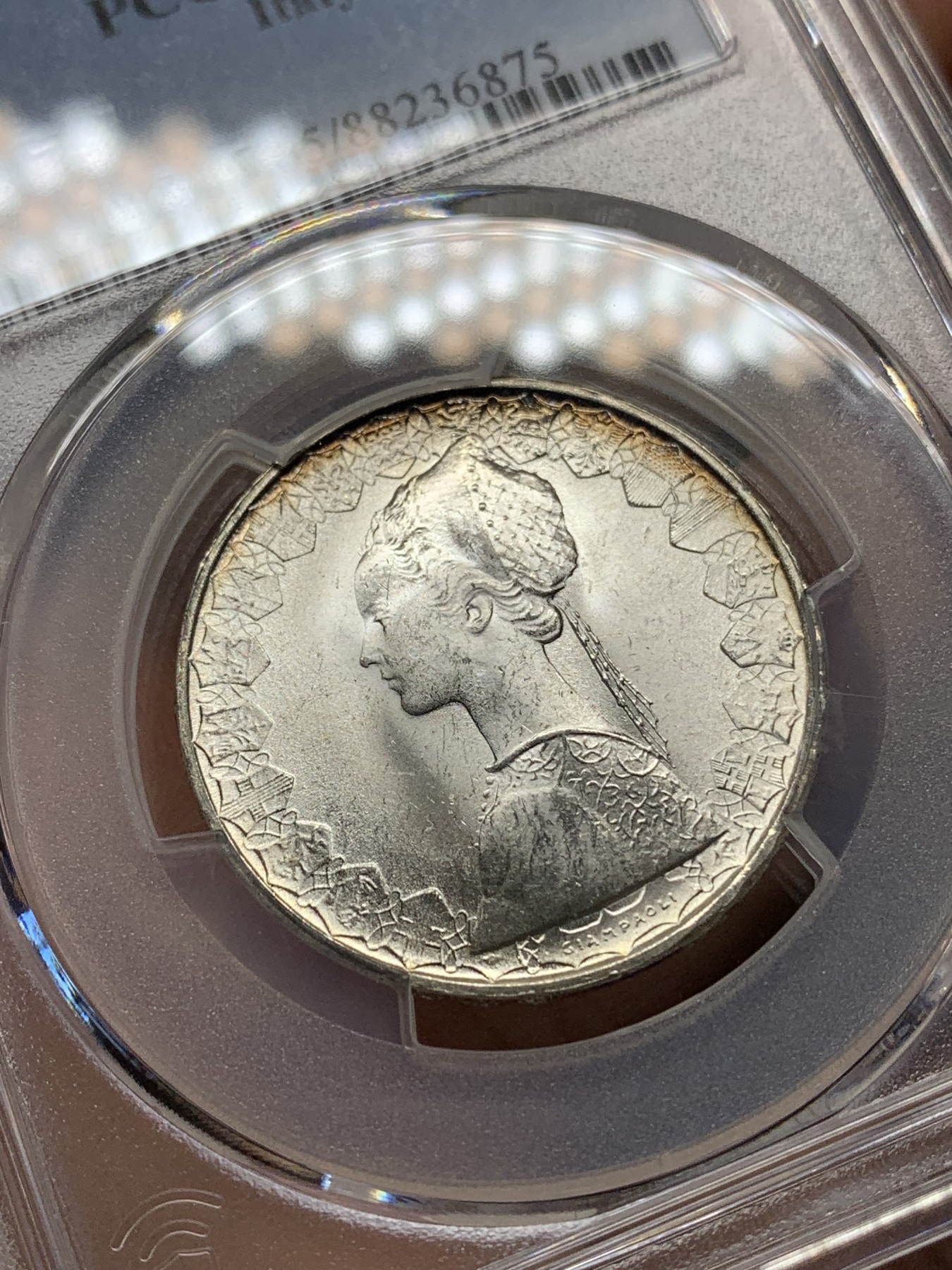 《竞宝斋》第196场-周日，周一 2场 (全场包邮) PCGS-MS65 意大利1966R帆船少女500里拉银币