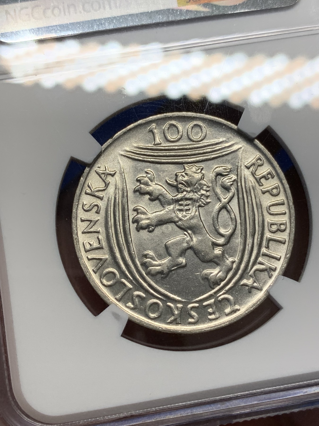 《竞宝斋》第196场-周日，周一 2场 (全场包邮) NGC-MS62 捷克斯洛伐1951年哥特瓦尔德100克朗银币