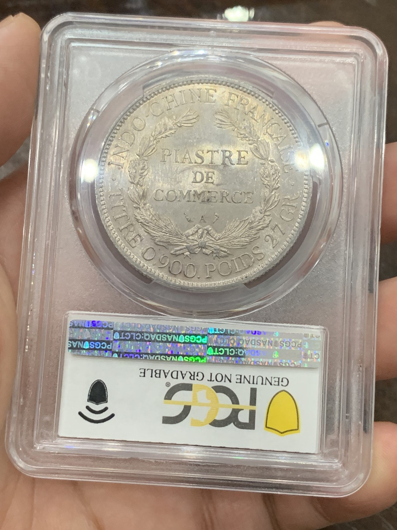 《竞宝斋》第196场-周日，周一 2场 (全场包邮) PCGS UNC 法属印支 1898年坐洋 底板半镜面效果