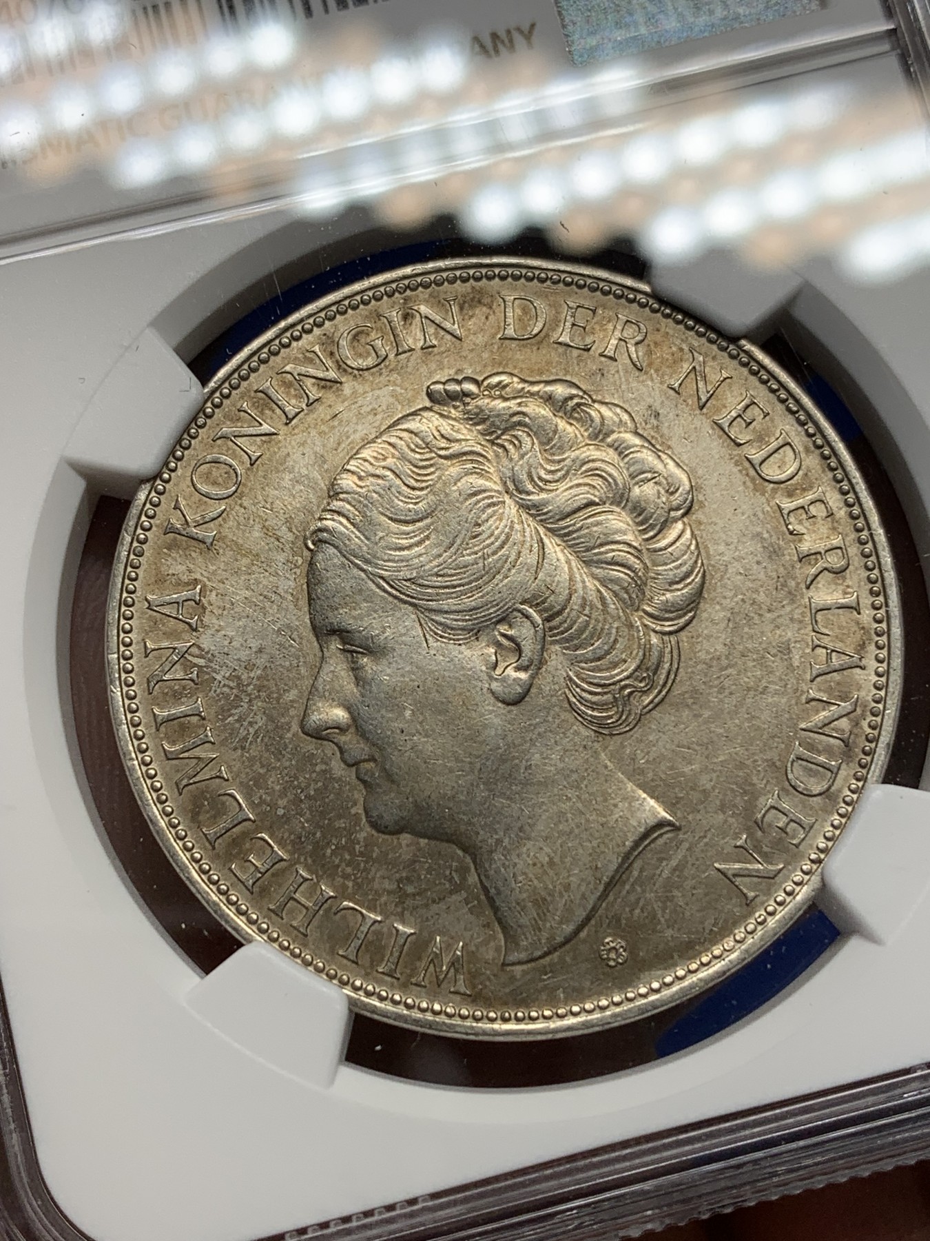 《竞宝斋》第196场-周日，周一 2场 (全场包邮) NGC-AUD 荷兰1939年 女王威廉米娜2.5盾 大银币