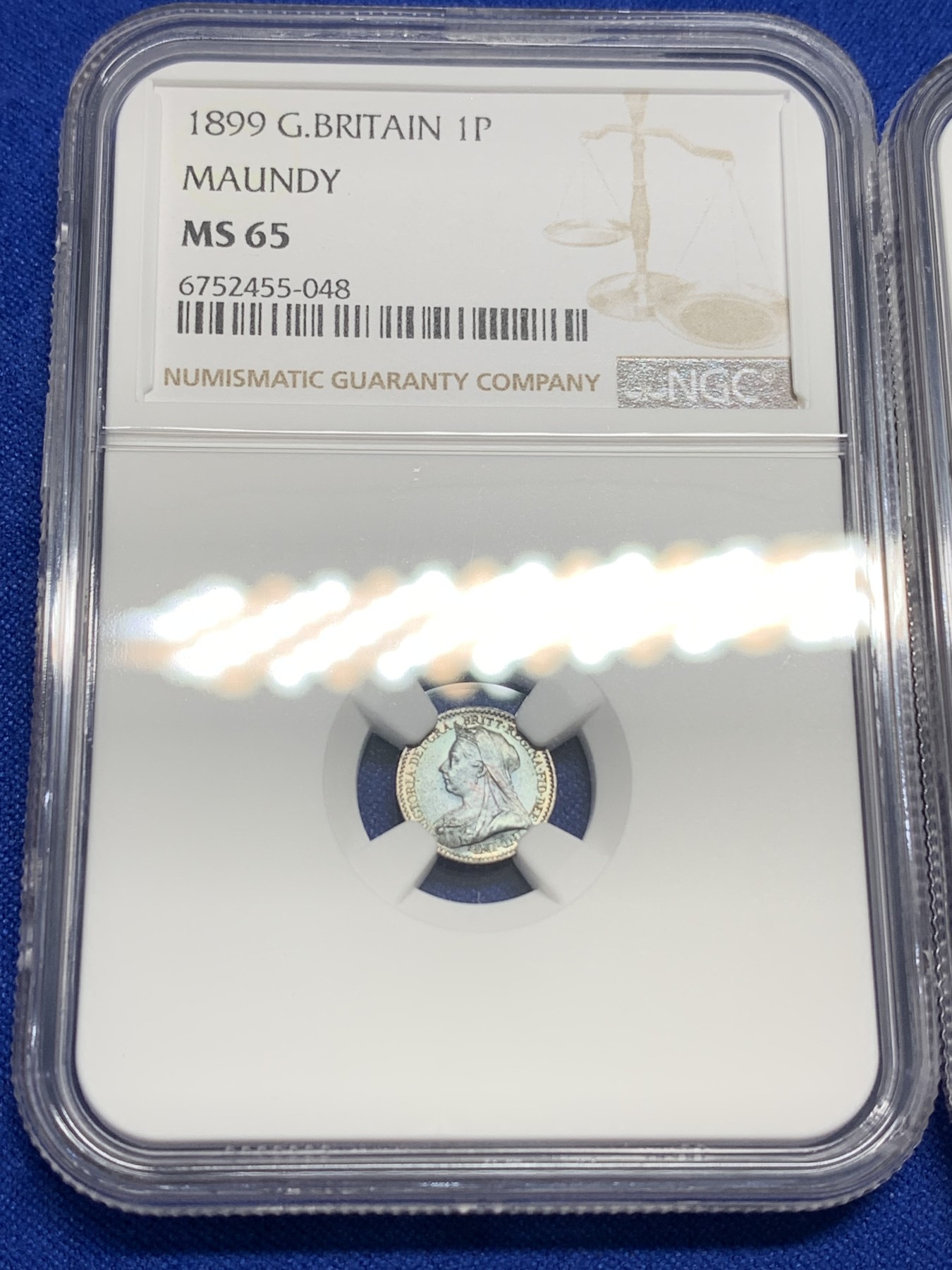 《竞宝斋》第196场-周日，周一 2场 (全场包邮) 4枚一组 NGC 92-66 英国1899年维多利亚濯足币1-4便士套币 原盒套拆 统一蓝紫包浆