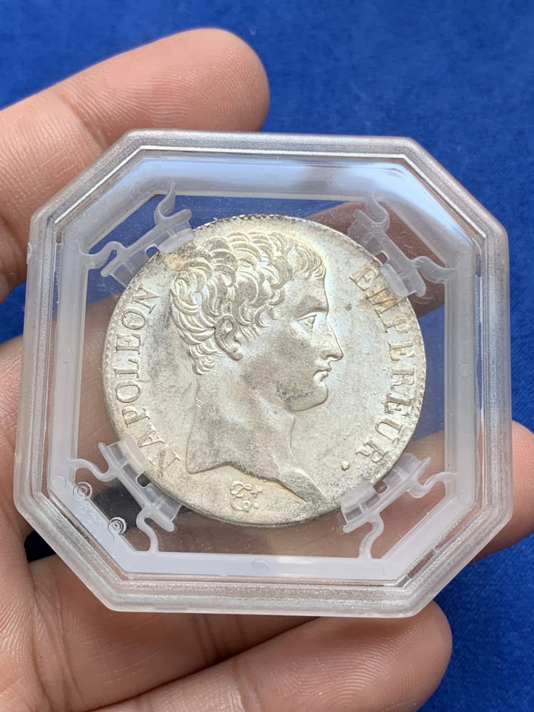 《竞宝斋》第196场-周日，周一 2场 (全场包邮) GENI AU53 法国 AN13A 拿破仑一世5法郎银币 打制清晰 状态好