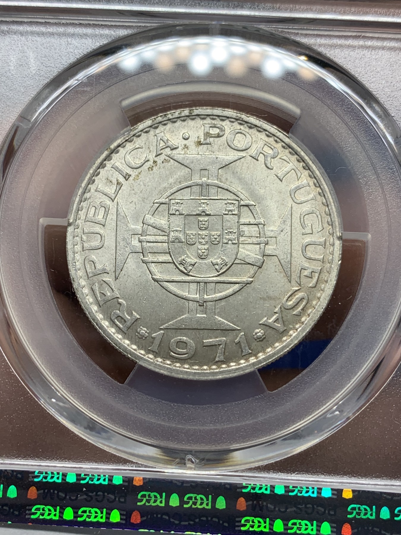 《竞宝斋》第196场-周日，周一 2场 (全场包邮) PCGS MS65 1971年澳门5元银币