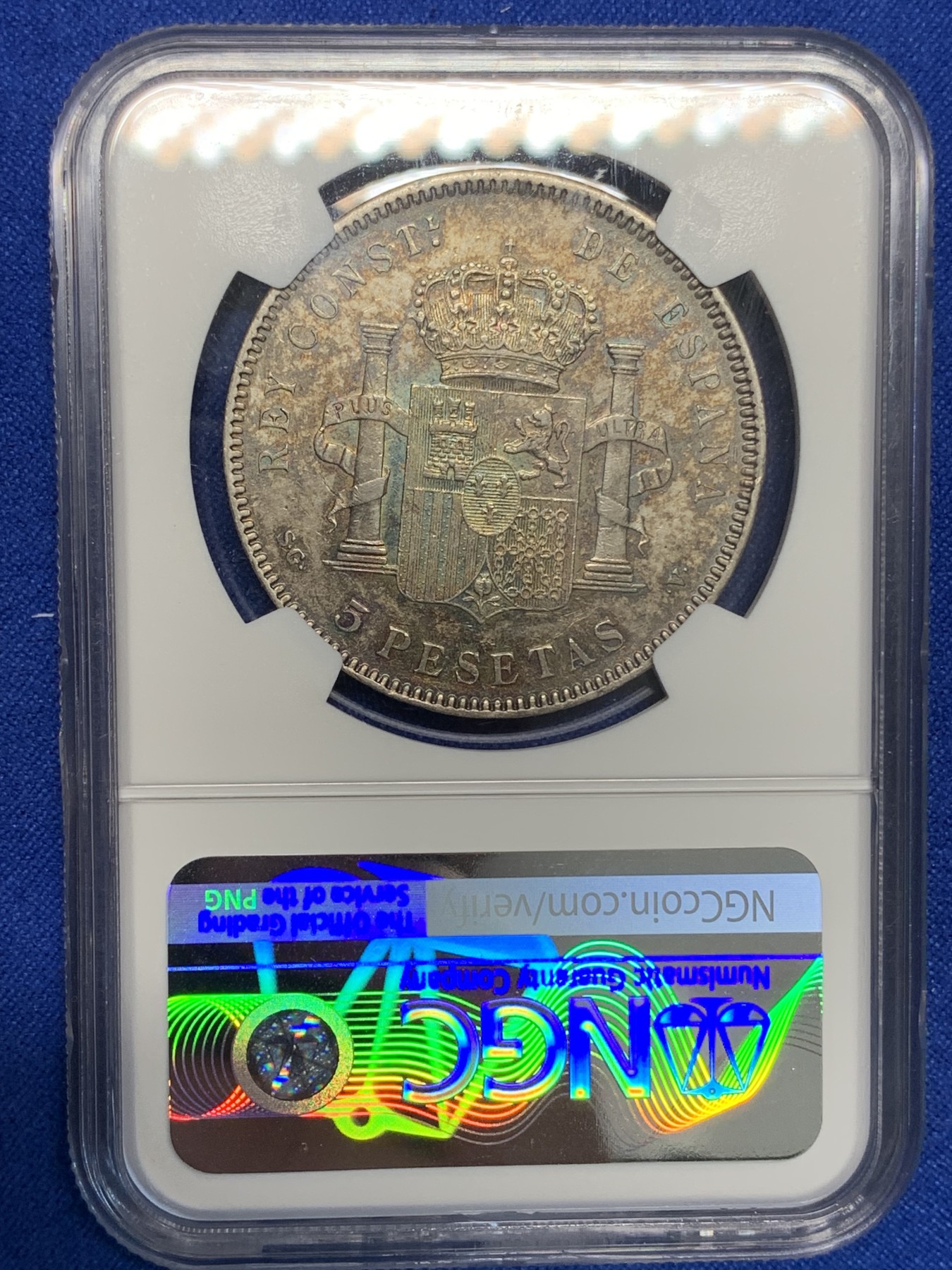 《竞宝斋》第196场-周日，周一 2场 (全场包邮) NGC AUD 1898年西班牙阿方索十二世小孩头5比塞塔银币