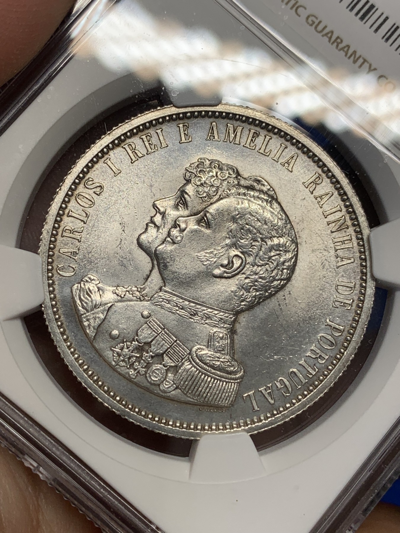 《竞宝斋》第196场-周日，周一 2场 (全场包邮) NGC UNC 葡萄牙1898年1000R银币 光度好 状态佳