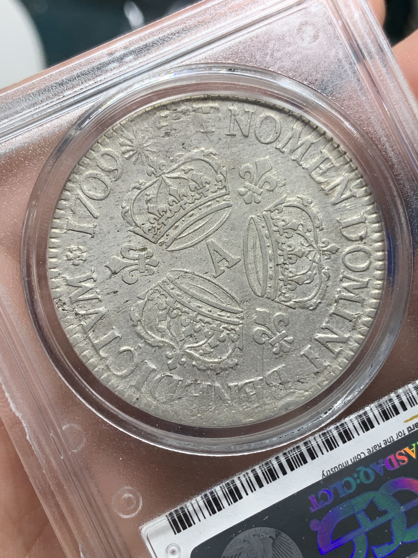 《竞宝斋》第196场-周日，周一 2场 (全场包邮) PCGS AU50 法国 1709年 路易十四 太阳王 埃居大银币 背面三冠 ECU大银币