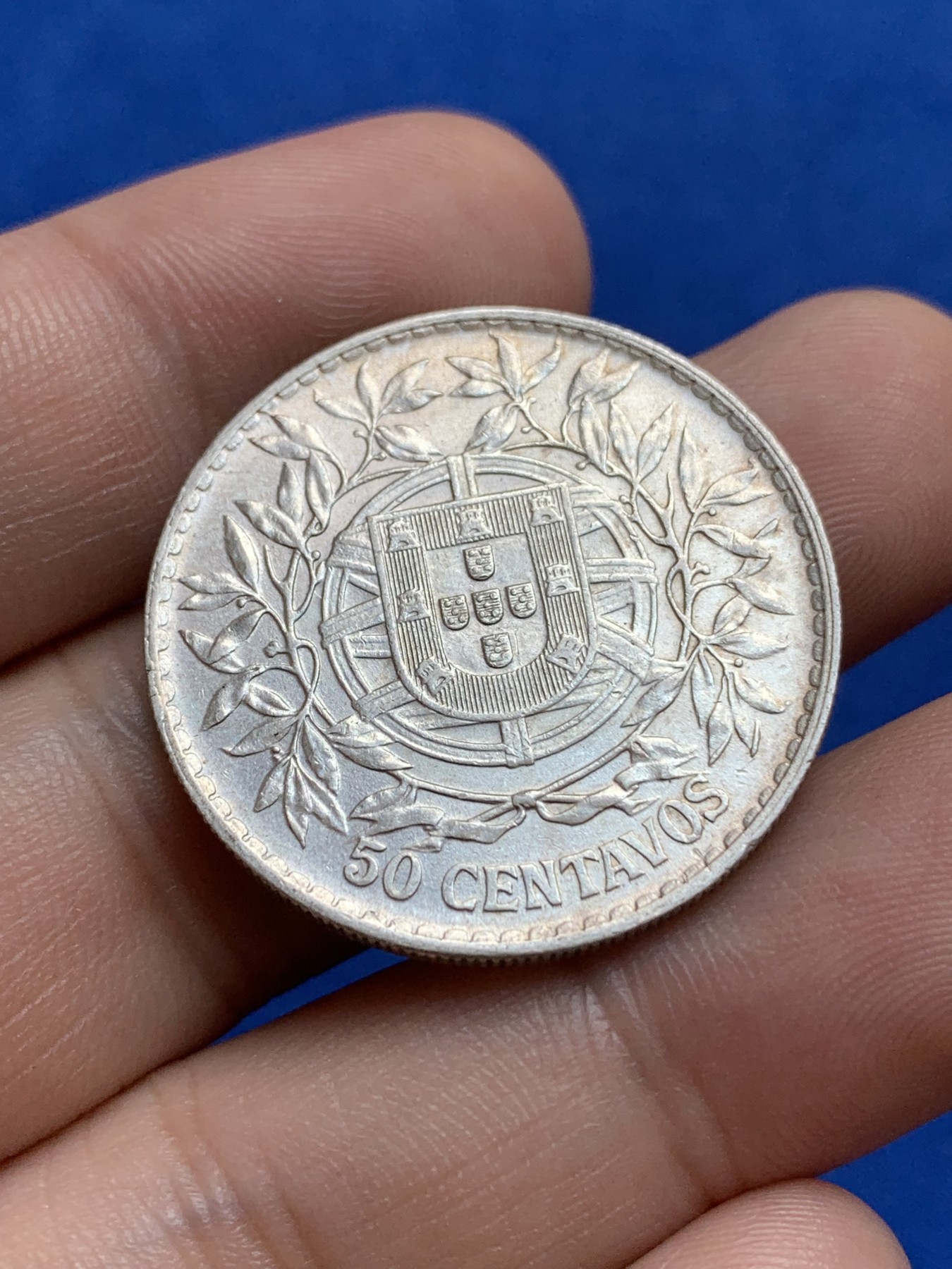 《竞宝斋》第196场-周日，周一 2场 (全场包邮) 葡萄牙1914自由女神 50分银币 半圆形