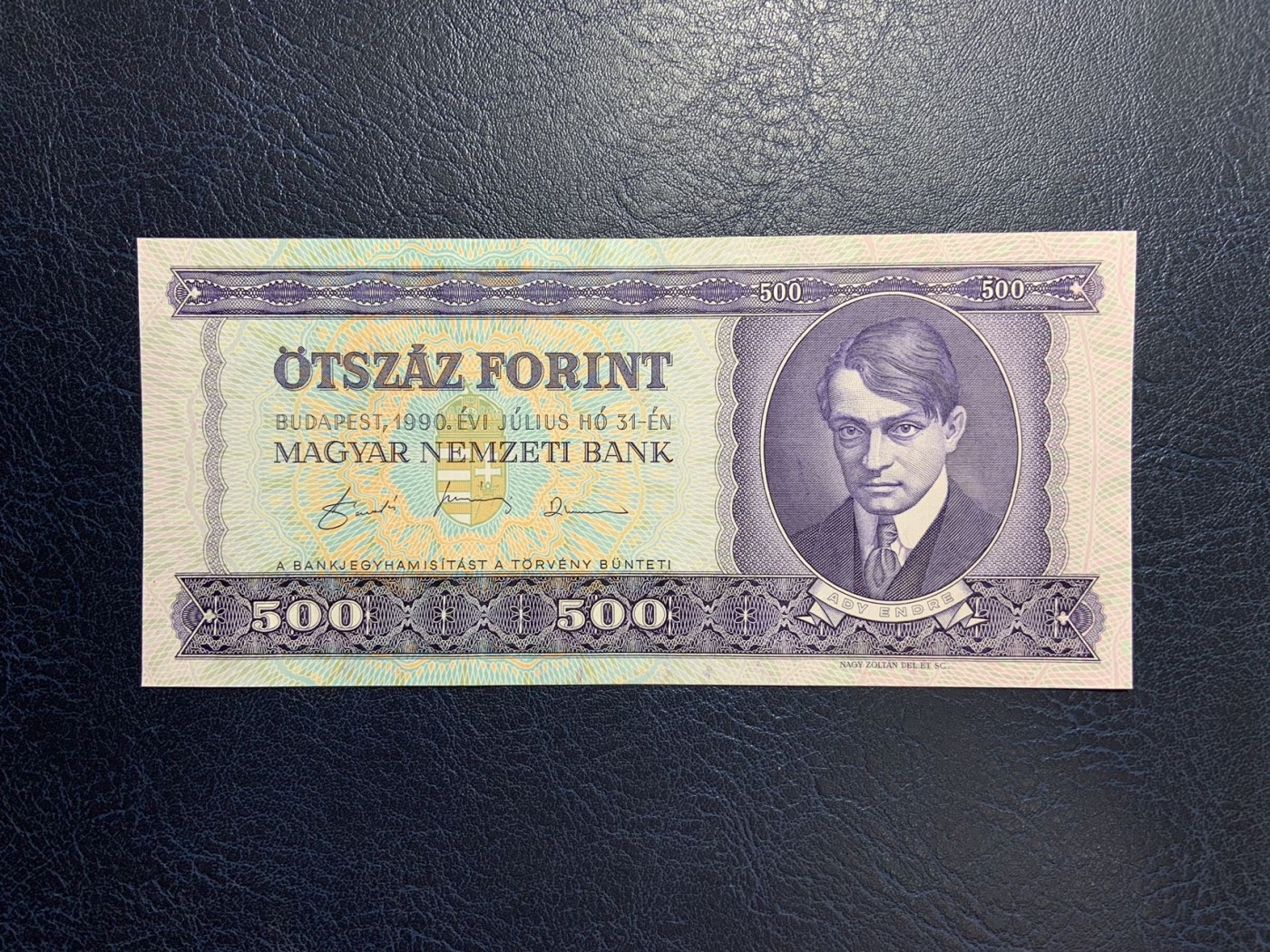 收藏联盟Quantum Auction 第288期拍卖 (已更新) 匈牙利1990年500福林 品相全新UNC 高面值 匈牙利20世纪最伟大的抒情诗人奥第.安德烈