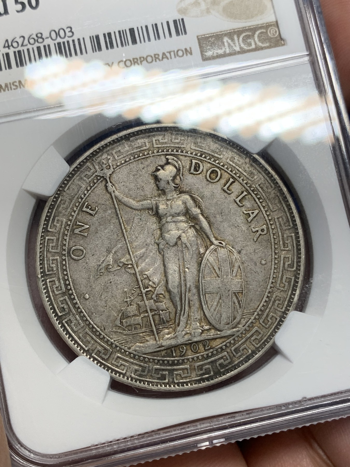 《竞宝斋》第196场-周日，周一 2场 (全场包邮) NGC-AU 50 英国1902B站洋银币  原味包浆