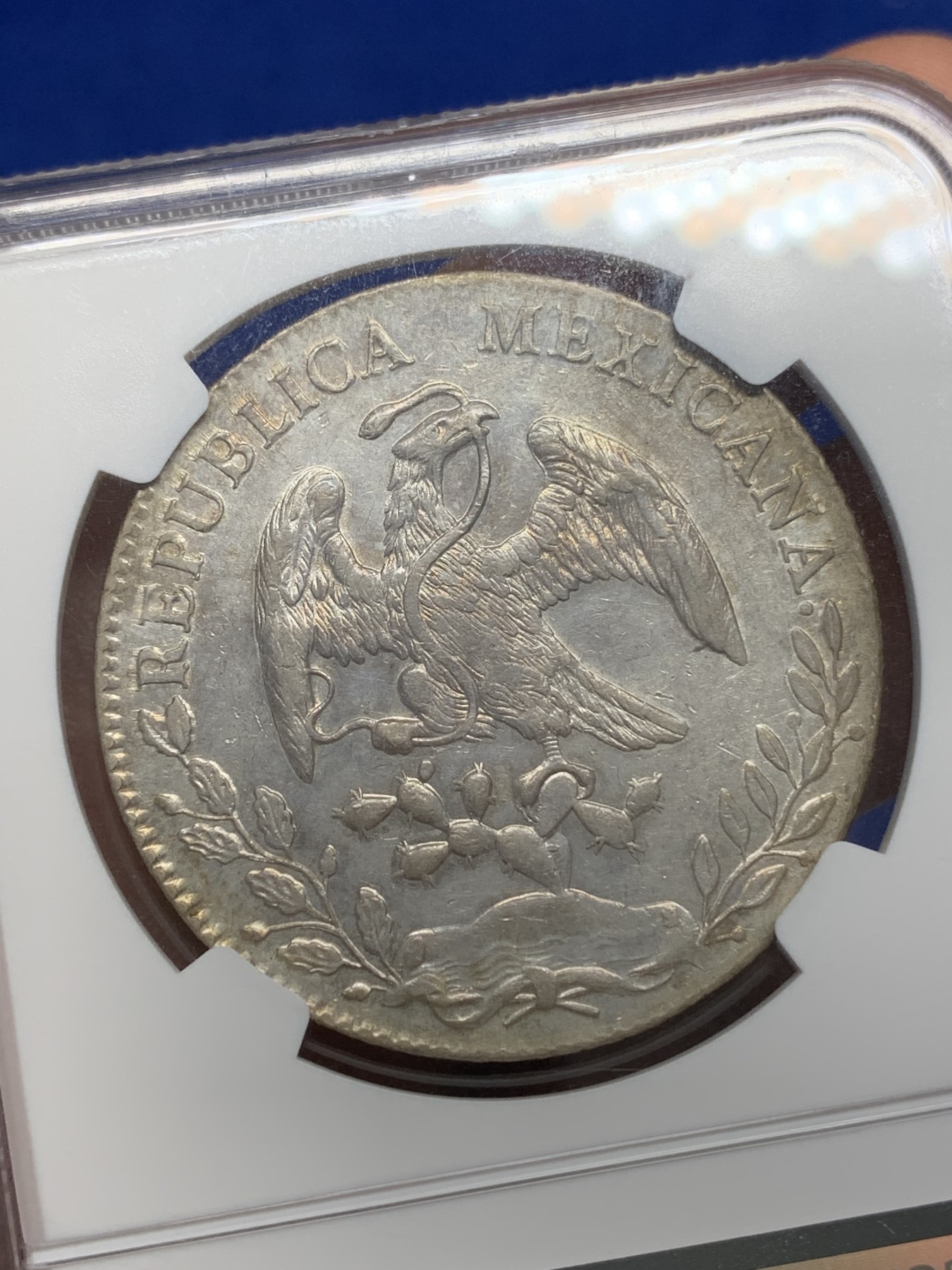 《竞宝斋》第196场-周日，周一 2场 (全场包邮) NGC-AU 53 墨西哥1896 GO RS鹰洋 8瑞尔银币  深打 状态好