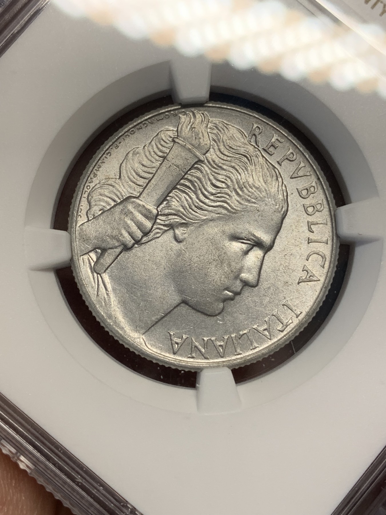 《竞宝斋》第196场-周日，周一 2场 (全场包邮) NGC MS63 意大利1950年5里拉 强光好品